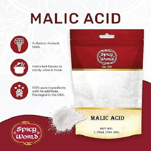 Malic Acid Powder 1.75 LB (28Oz) – Food Grade, Crystals, Tart Flavor – 1 Pack Ea