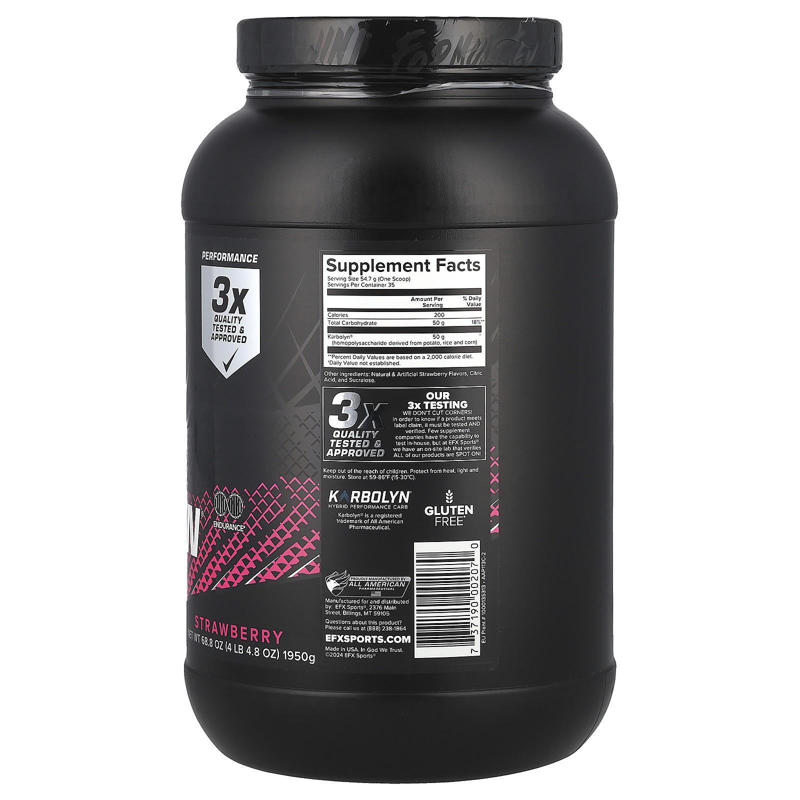 EFX Sports Karbolyn Strawberry 4 lbs 6 55 oz 2000 g Gluten-Free, Informed Sport,