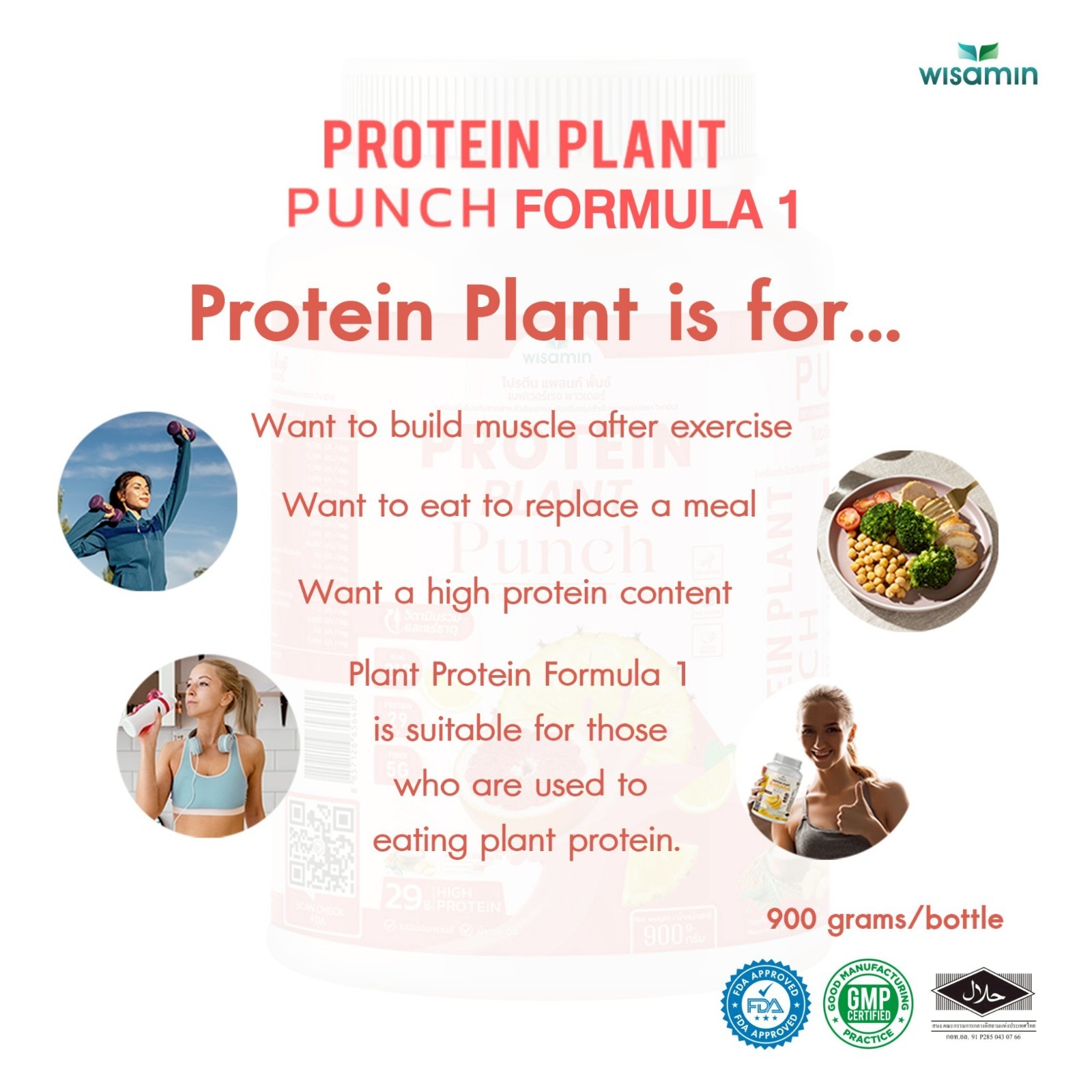 WISAMIN Plant Protein Punch Flavor 900g | 29g Protein, Organic, Vegan, Non GMO