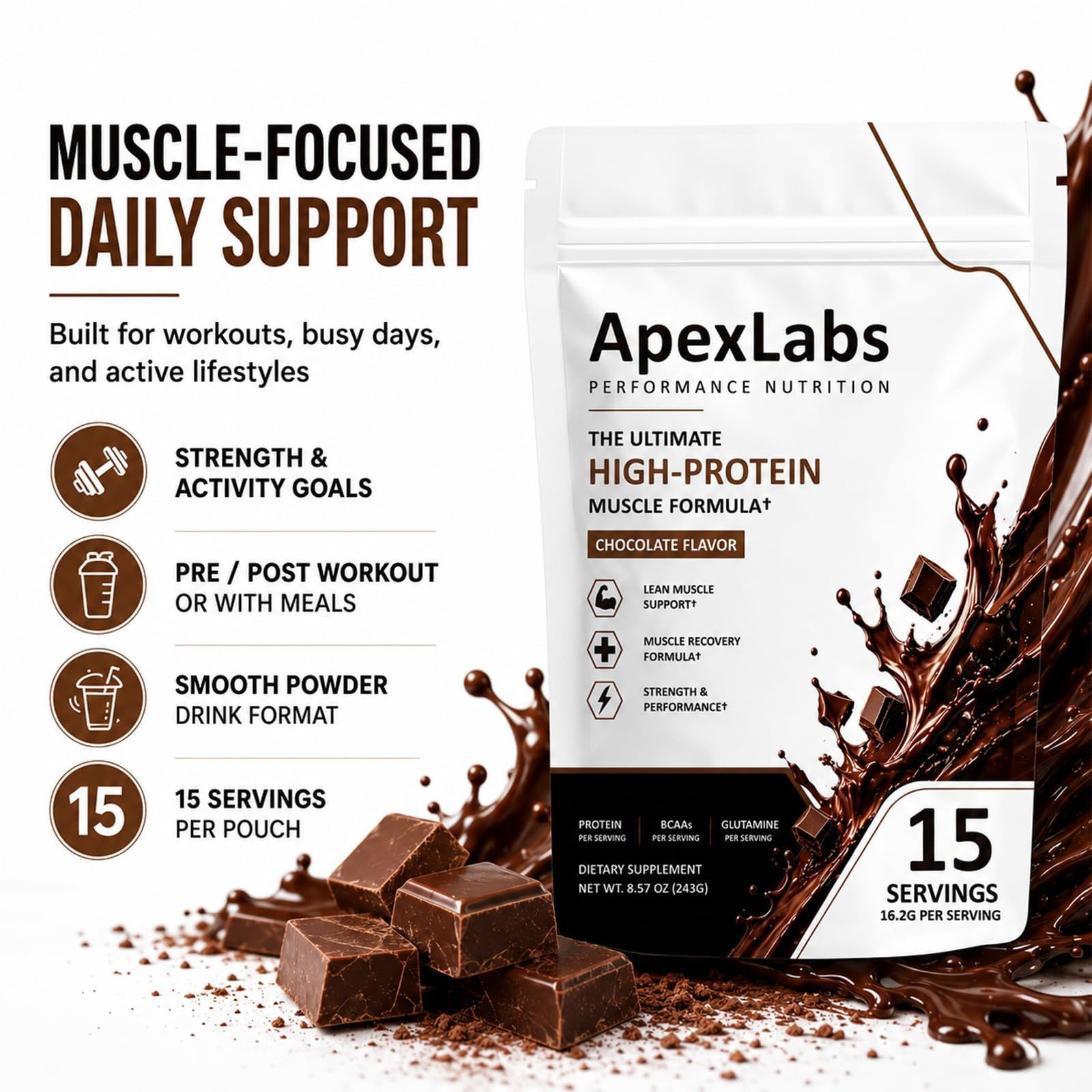 Fuxvao Apex Labs Muscle Powder Chocolate, Apexlabs 1 Pound (Pack of 1)
