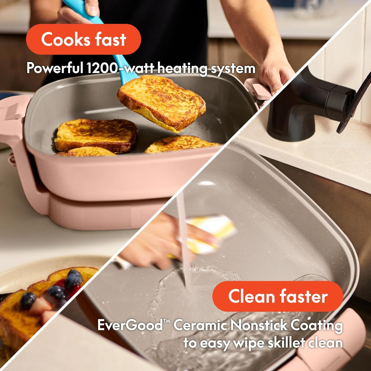 Electric Skillet with Ceramic Coating, Adjustable Temp & Dishwasher-Safe Lid