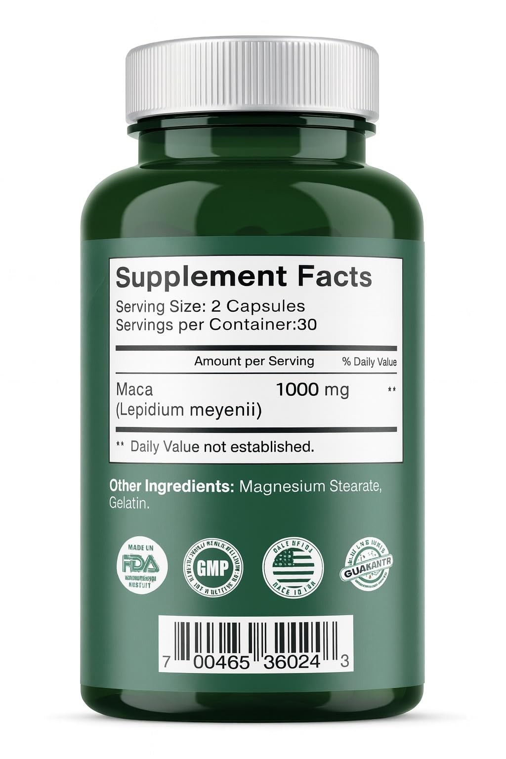 Maca Capsules Original Pill Shape Buttocks Bigger 60 Count (Pack of 1), Green
