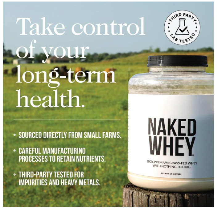NAKED Whey Isolate Protein Unflavored, Grass-Fed, 28 Servings