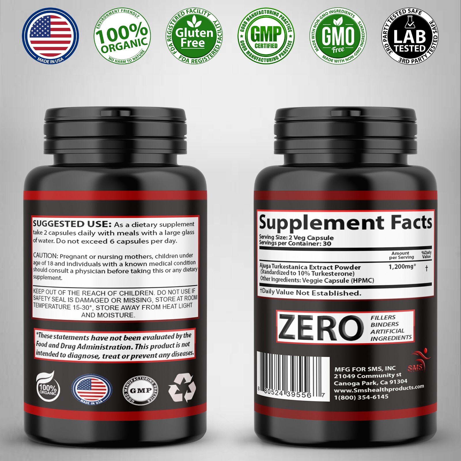 TURKESTERONE 600mg AKA Ajuga Turkestanica Standardized to 10% 180 Veg Capsules