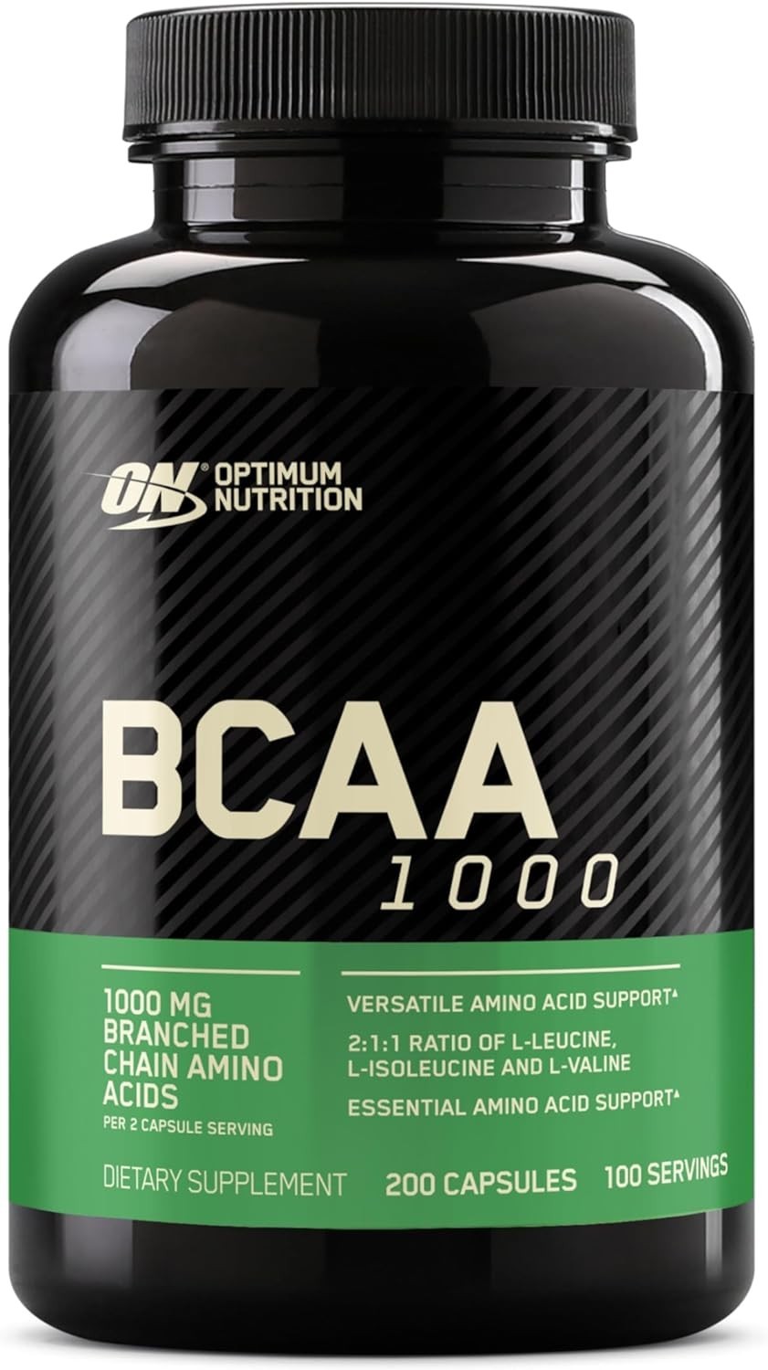 BCAA Amino Acids Capsules for Muscle Recovery, 1000mg, 200 Count Bottle