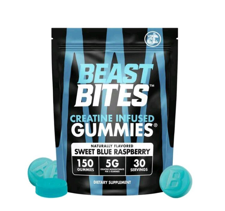 Creatine Gummies – Beast Bites Blue Raspberry, 150ct, Energy Pre-Workout Support