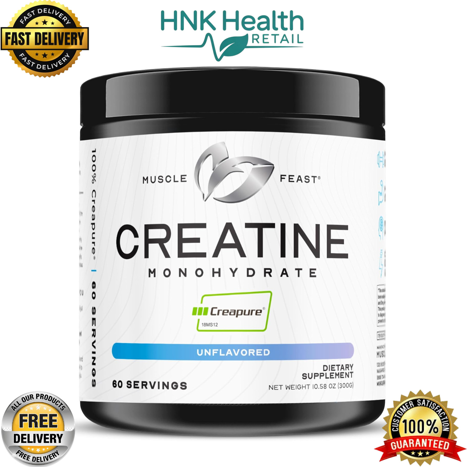 Muscle Feast Creapure Creatine Monohydrate Powder, Unflavored – 10.58 oz