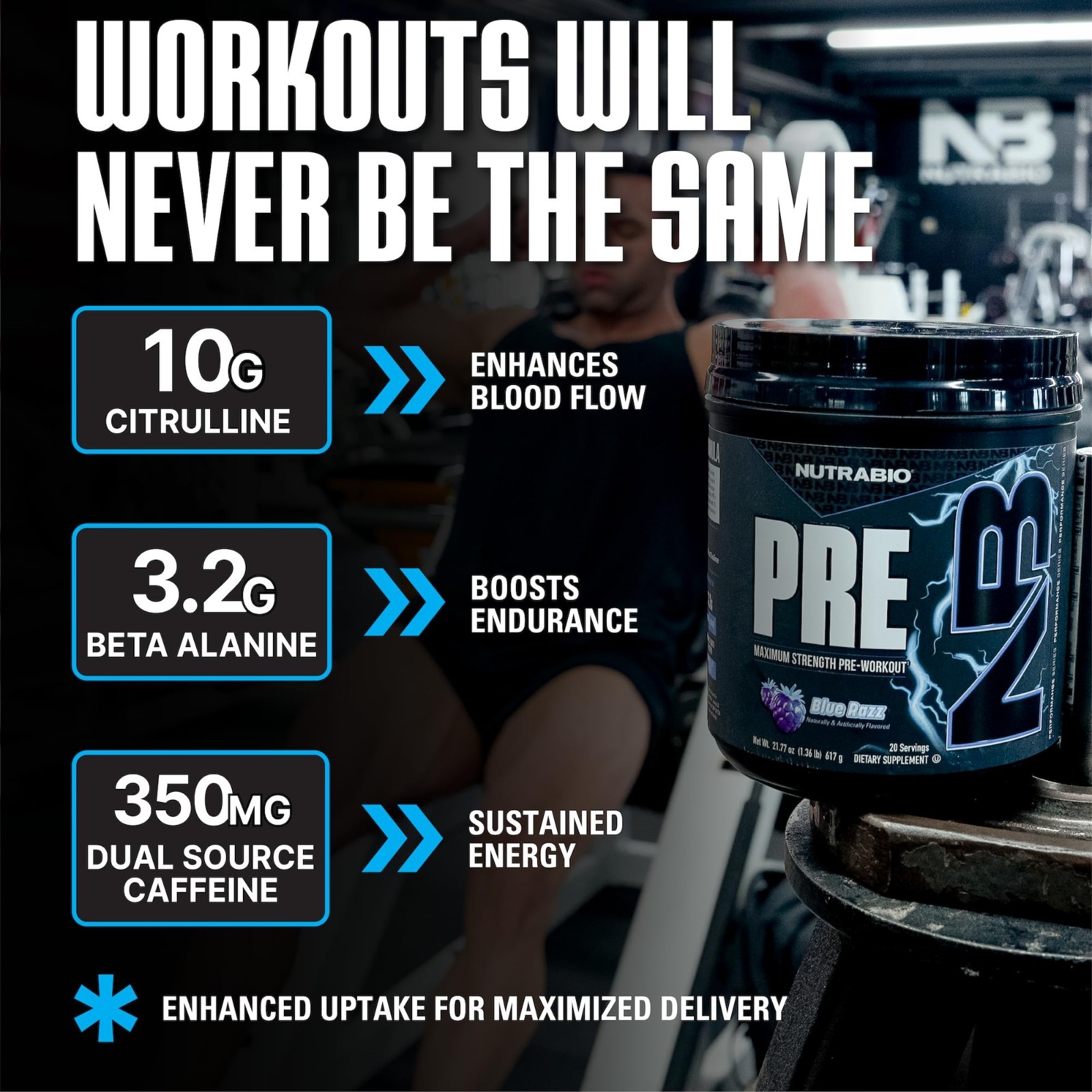 Explosive Blue Razz Pre-Workout Powder | Energy, Focus, Endurance, Pumps | Caffe