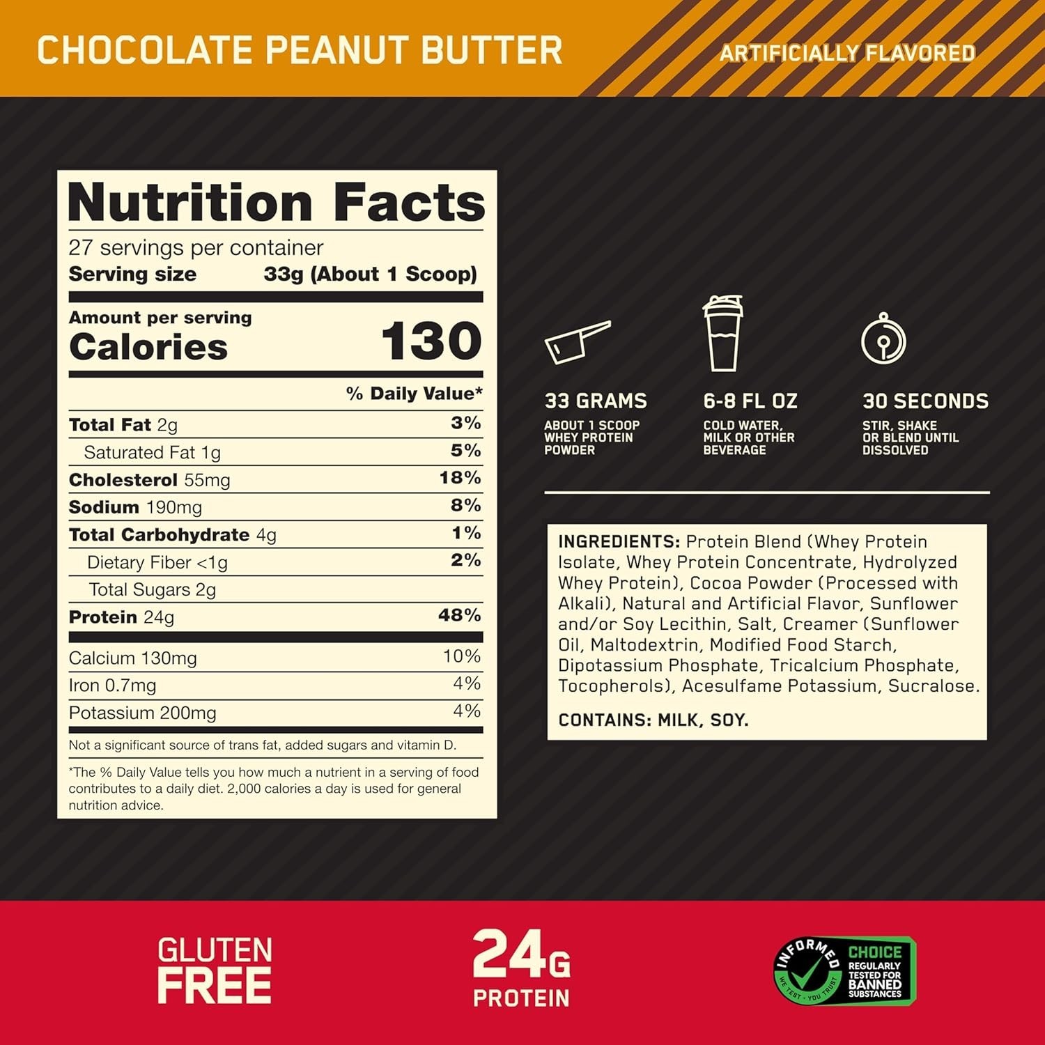 Optimum Nutrition Gold Standard 100% Whey Protein Powder, 2 Pound