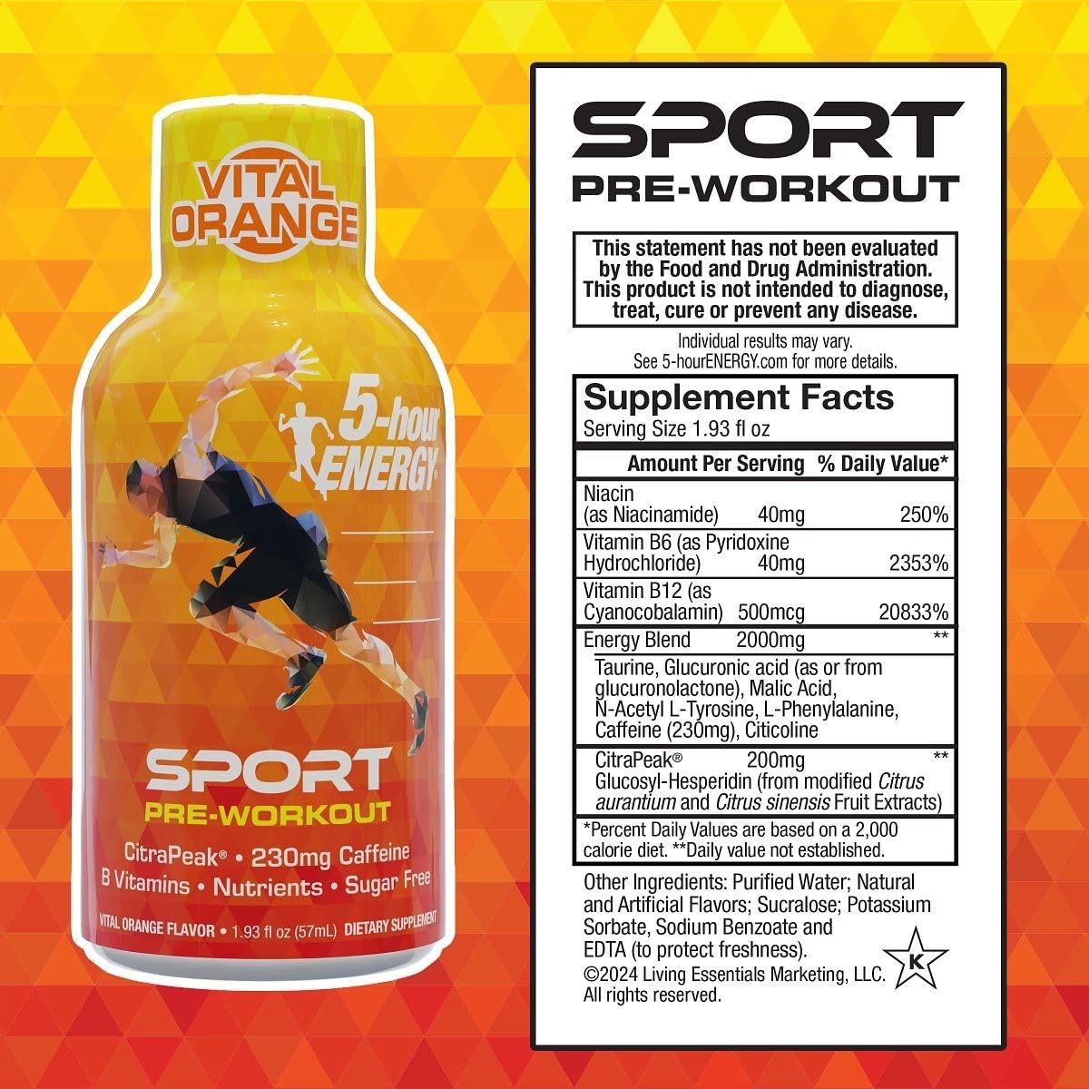 5-Hour Energy Extra Strength Sport Shots with Citrapeak, Orange Flavor 24 counts