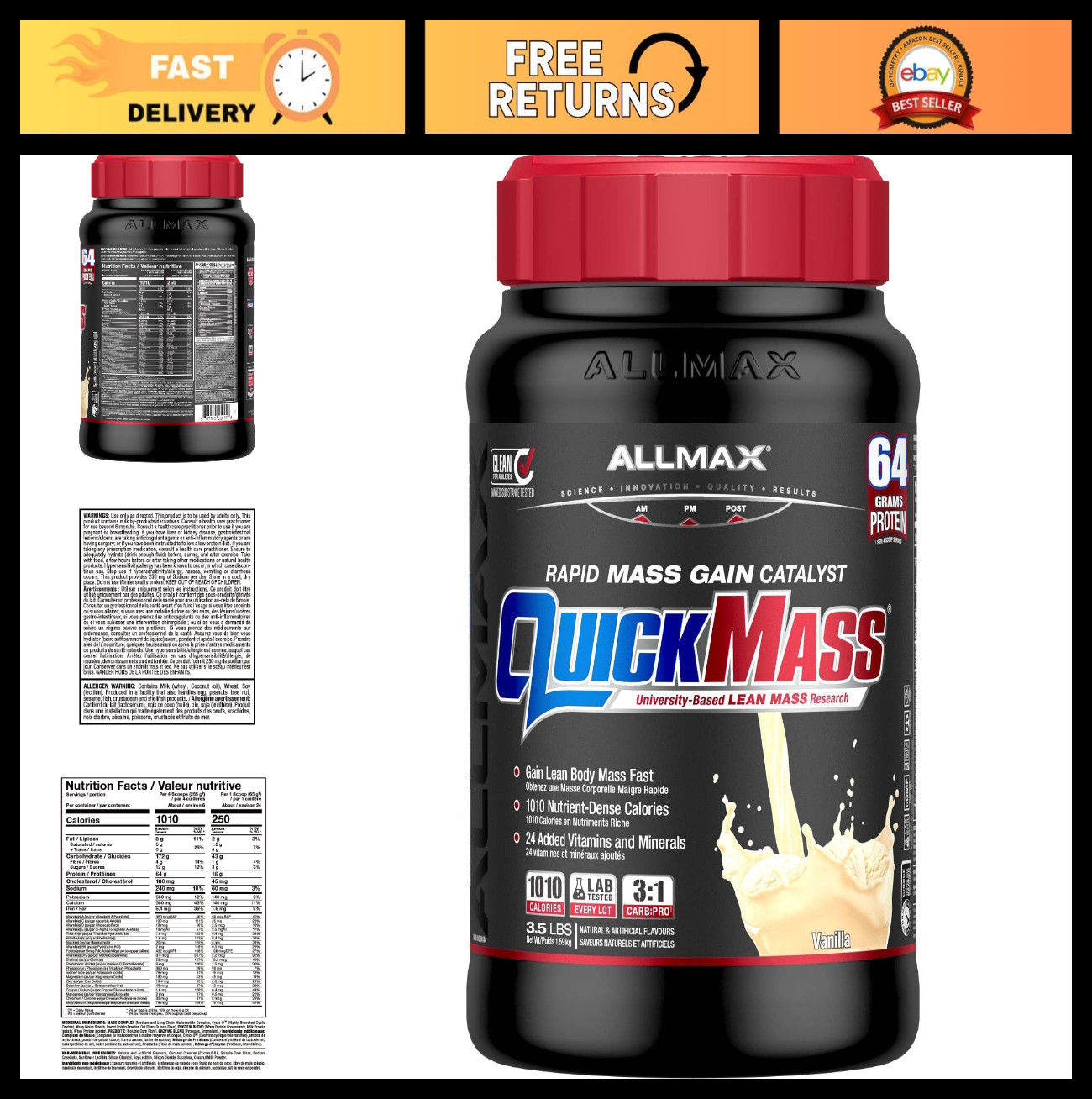 Mass Gainer Powder – Vanilla Flavor, 3.5 lb – High Protein, Muscle Builder, Weig