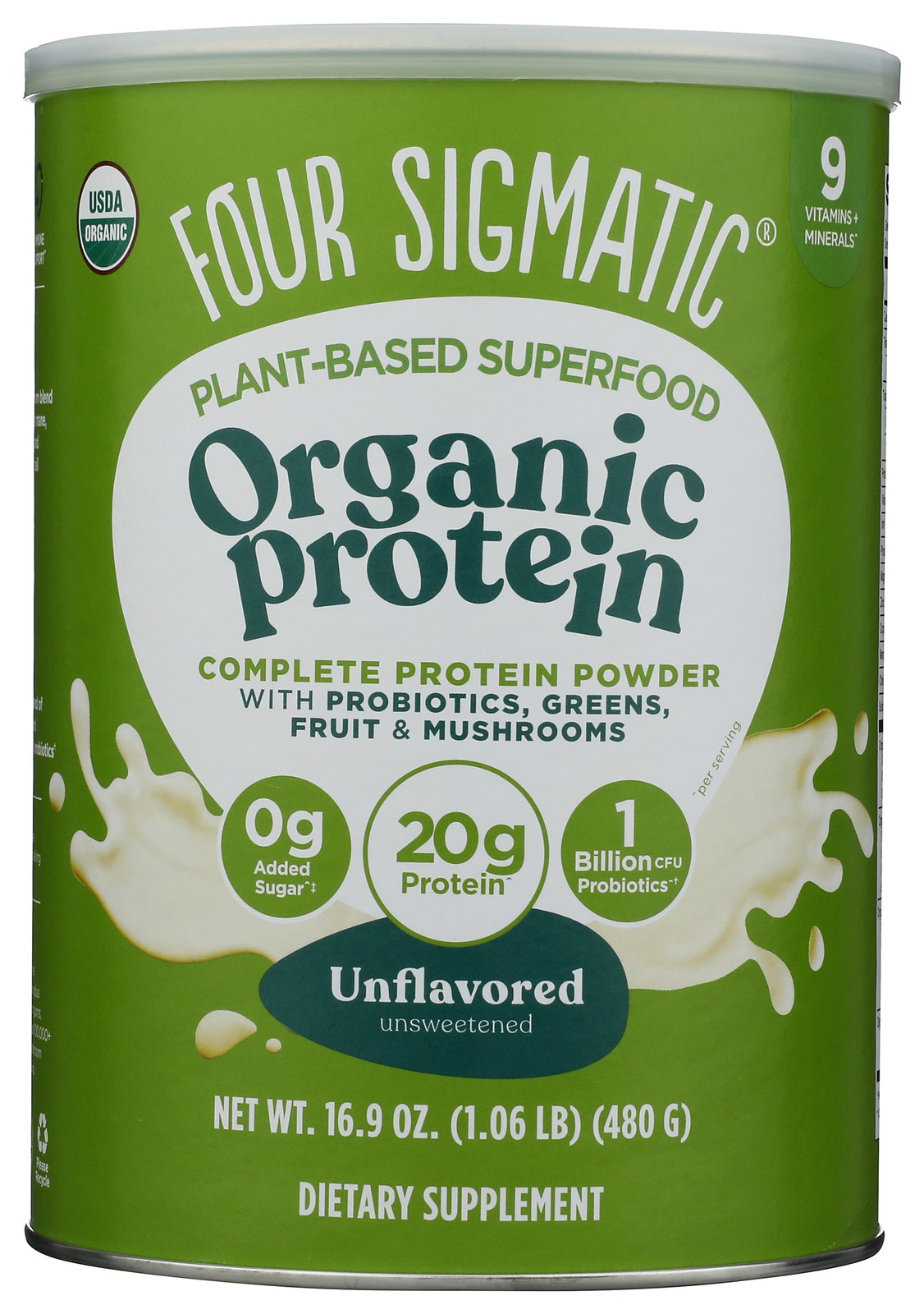 Four Sigmatic Plant Based Protein Powder Organic Unflavored 16.9Oz 16.9 1 Pack