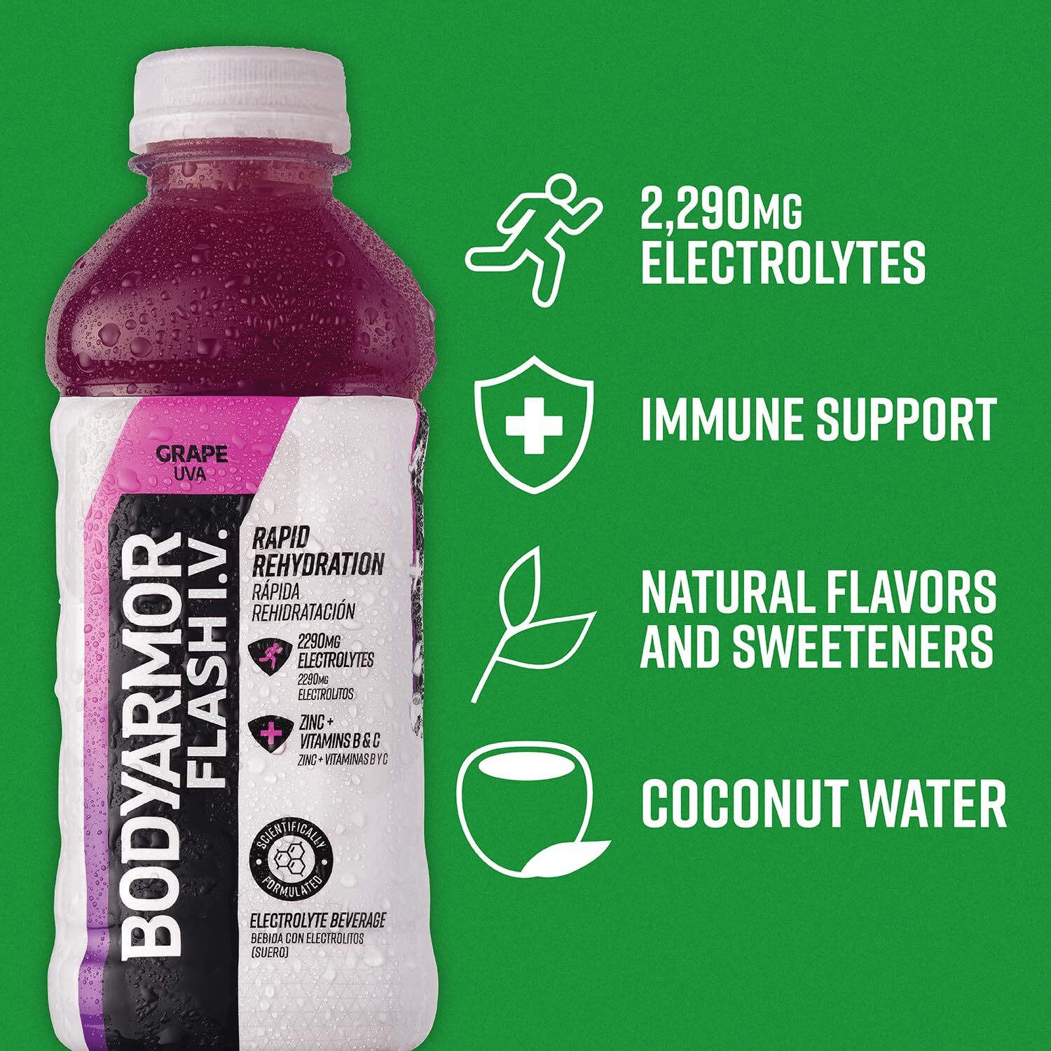 BODYARMOR Flash IV Coconut Water Hydration Drink 20oz Pack of 12 Immunity Boost