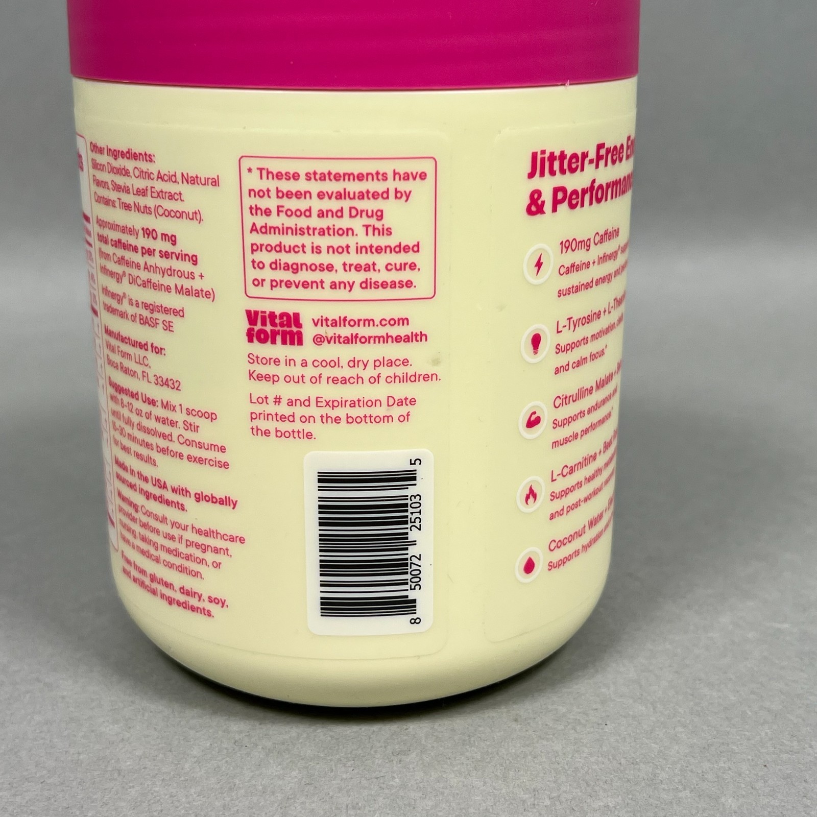VitalForm Women’s Pre Workout Powder Raspberry Dragonfruit Sugar-Free Vegan 2028