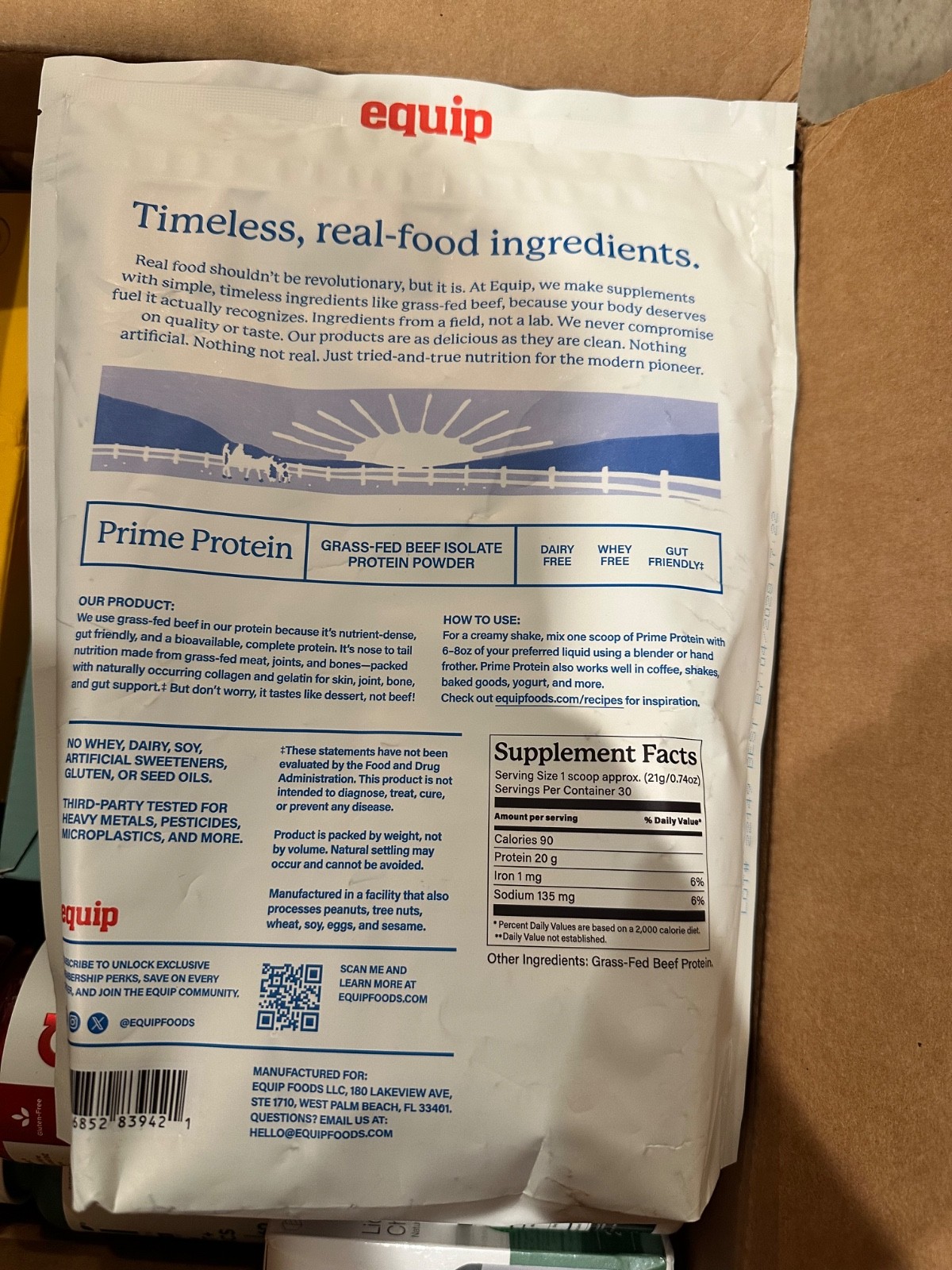 Equip Foods Prime Unflavored Protein Powder-1.4lbs/30 servings-BB04/2028