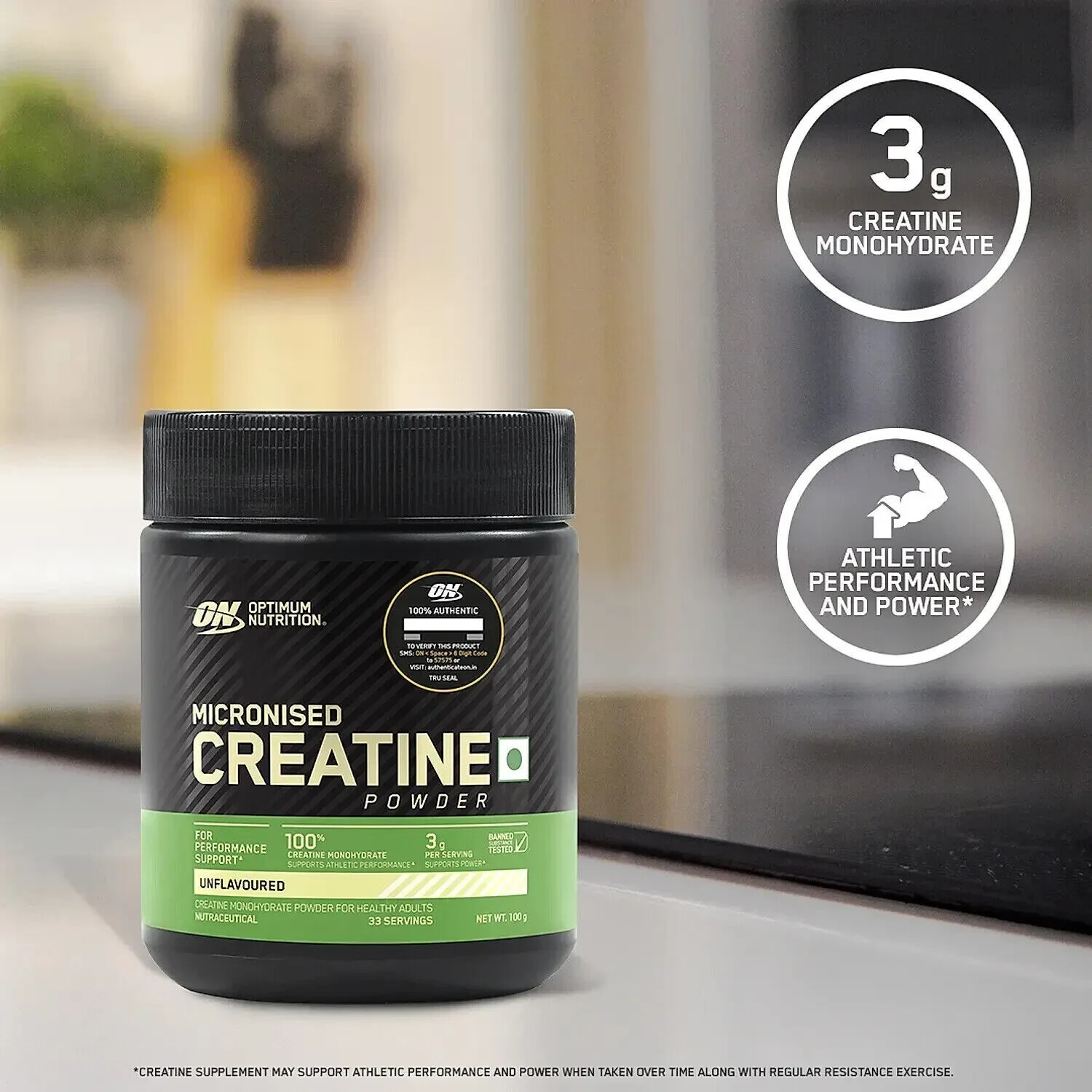 Optimum Nutrition (ON) Micronized Creatine Powder 100gm 83 Serves Unflavoured