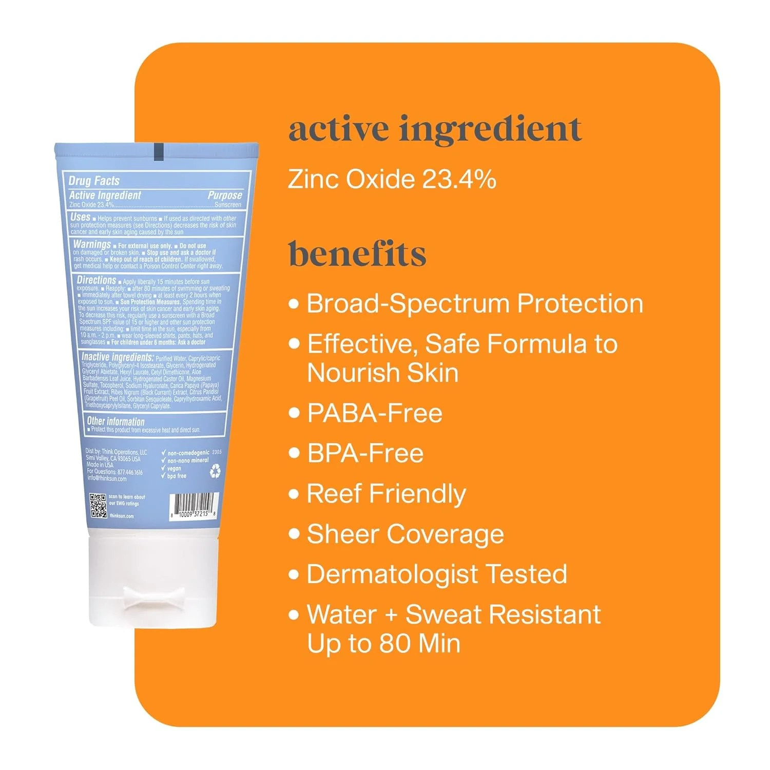Thinksport Safe Sunscreen Active Clear Zinc SPF 50 – 1 Each – 2 oz