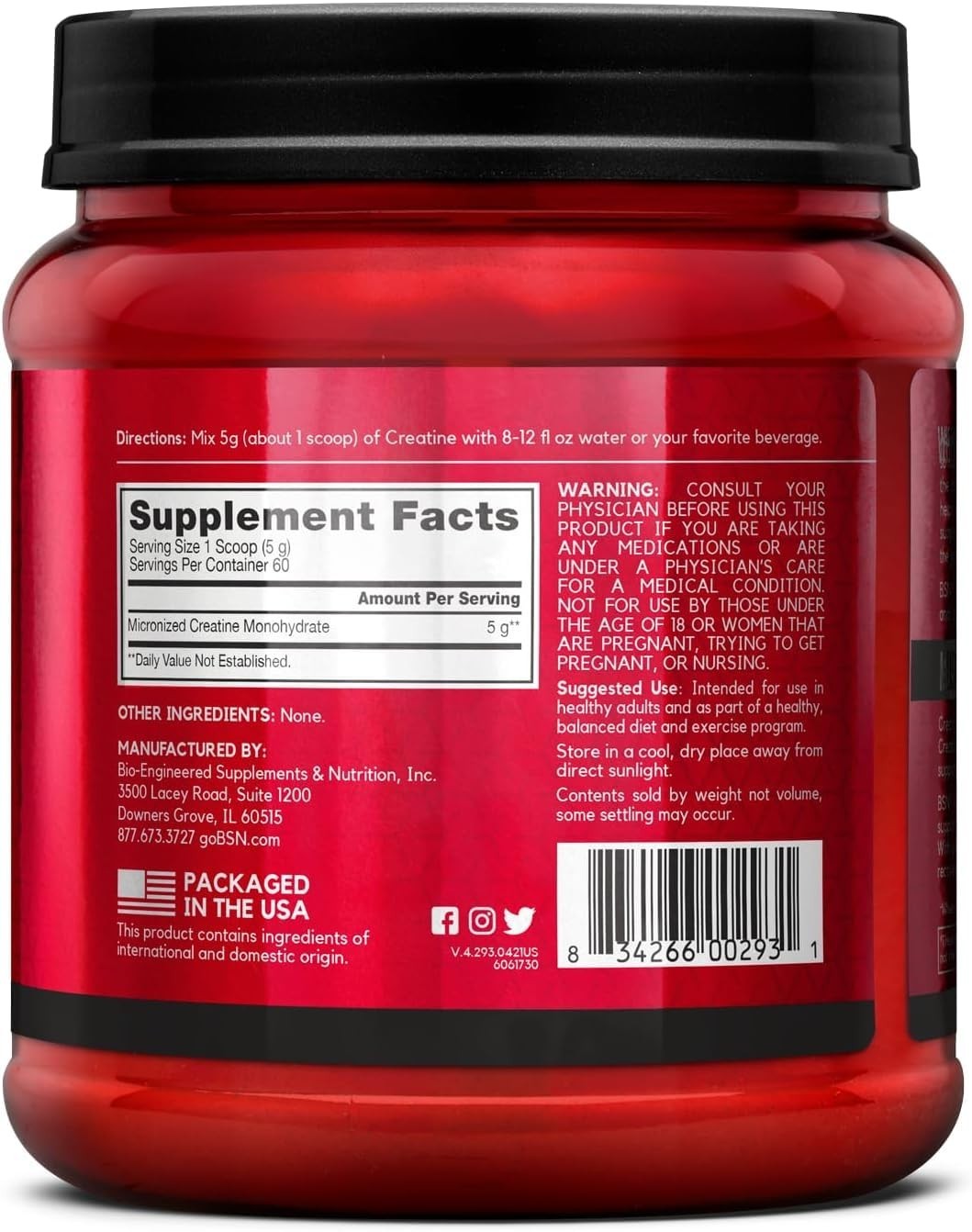 Micronized Creatine Monohydrate Powder 5000mg – 60 Servings for Muscle Growth &