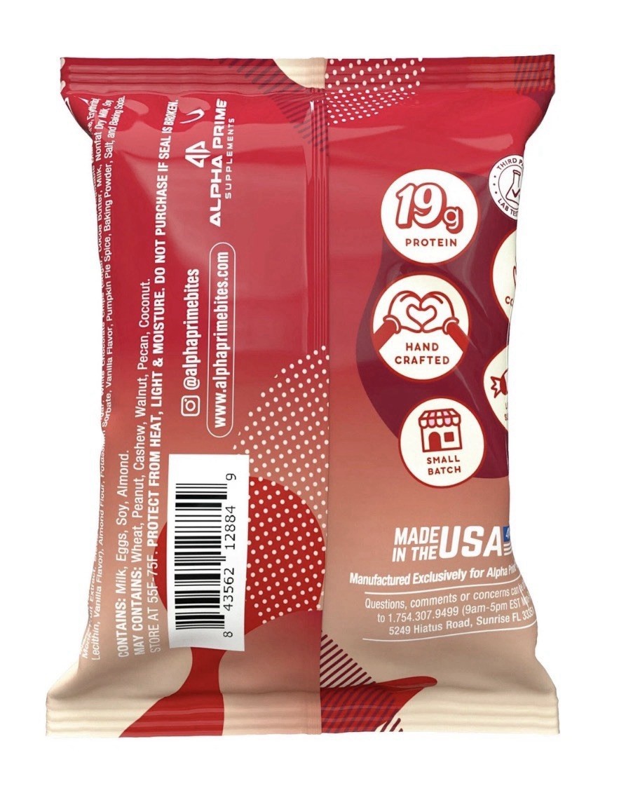 Prime Bites Protein Brownie Red Velvet Bar 19g Protein 5g Collagen 12Count