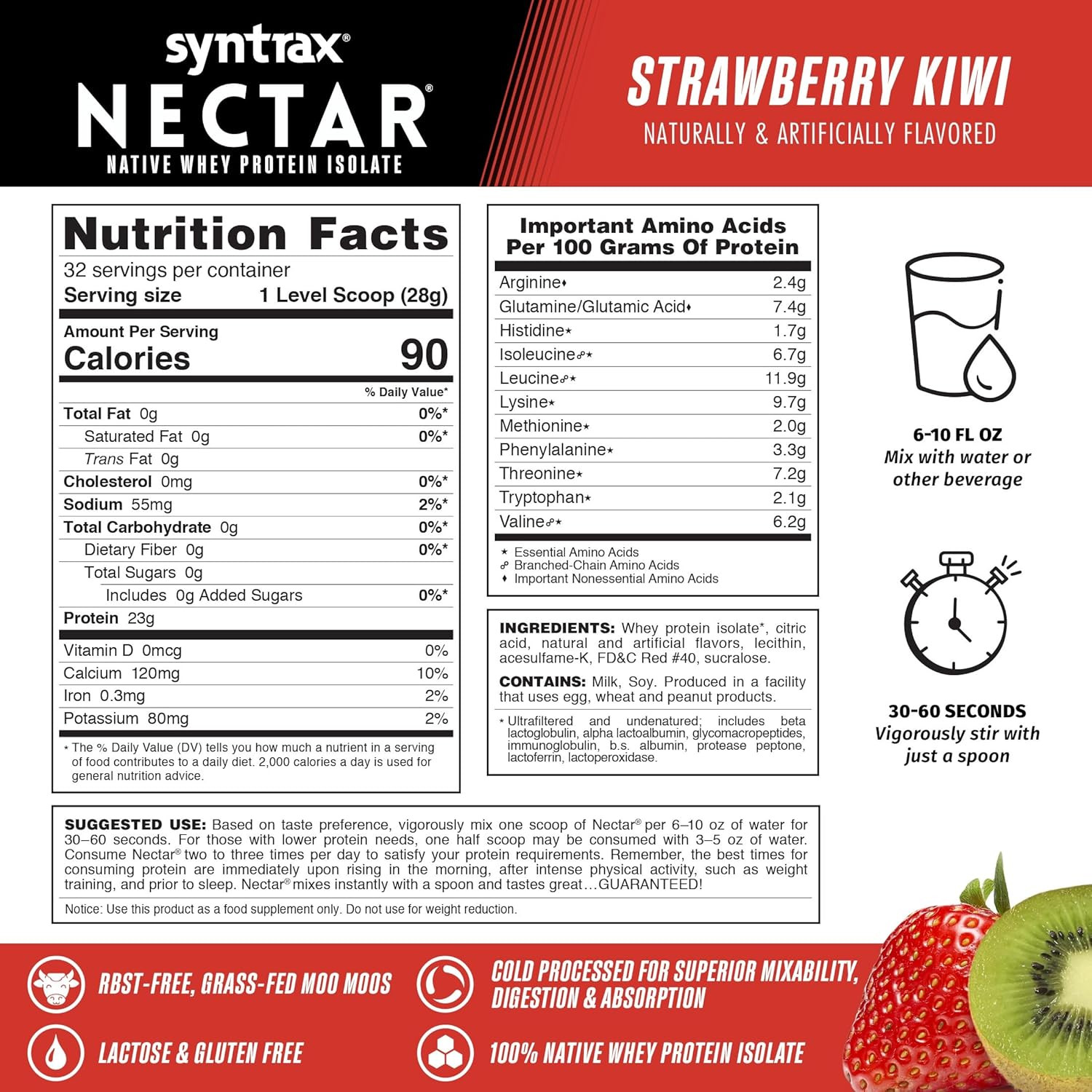 Whey Isolate Protein Powder Strawberry Kiwi 2 Lb Nectar