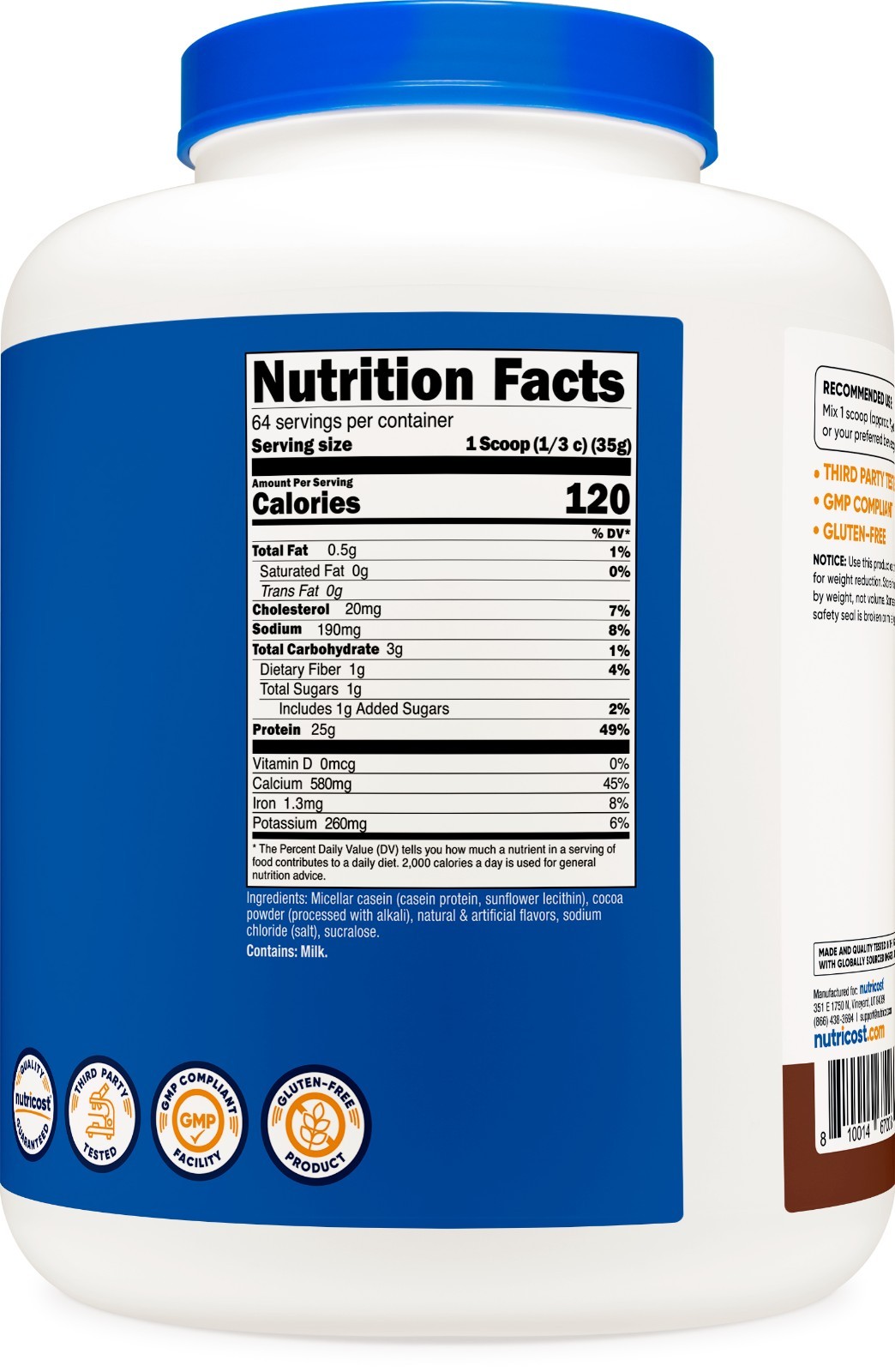 Nutricost Casein Protein Powder 5lb Chocolate – 100% Micellar Casein