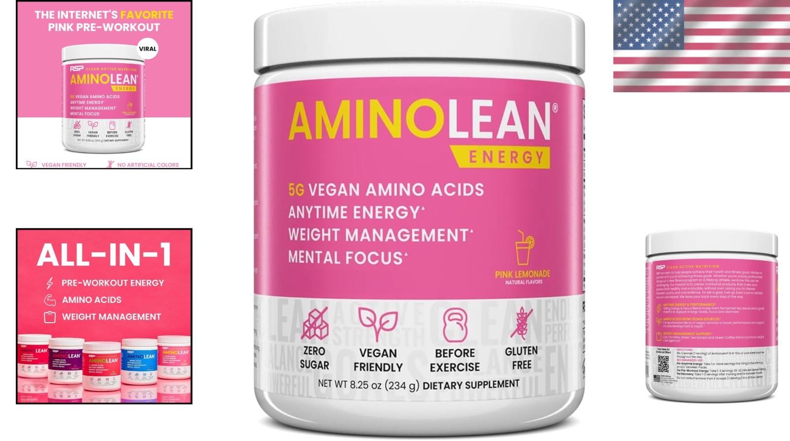 AminoLean Pre Workout Powder – Pink Lemonade 30 Serv