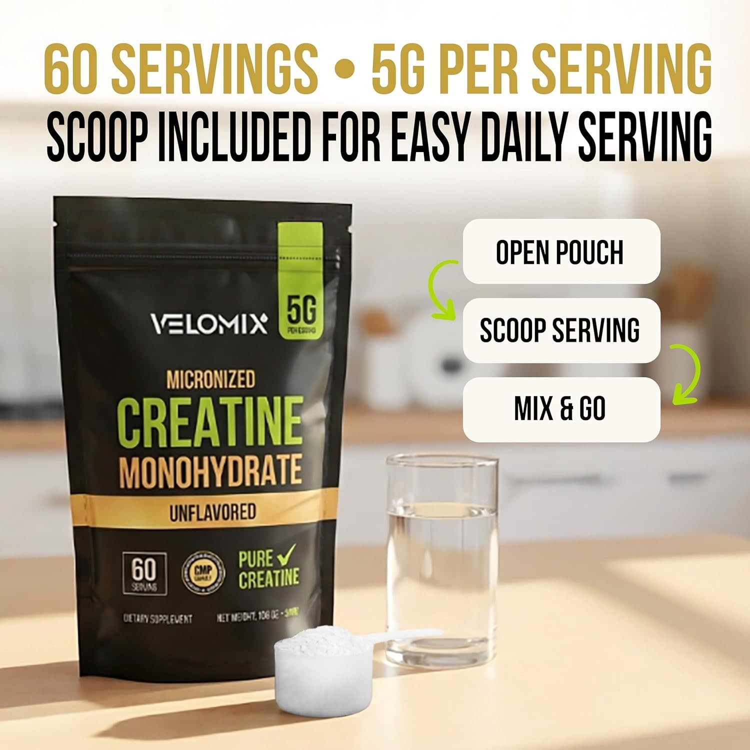 Daily Use Micronized Creatine Powder – 5000mg, 60 Servings for Strength Gains