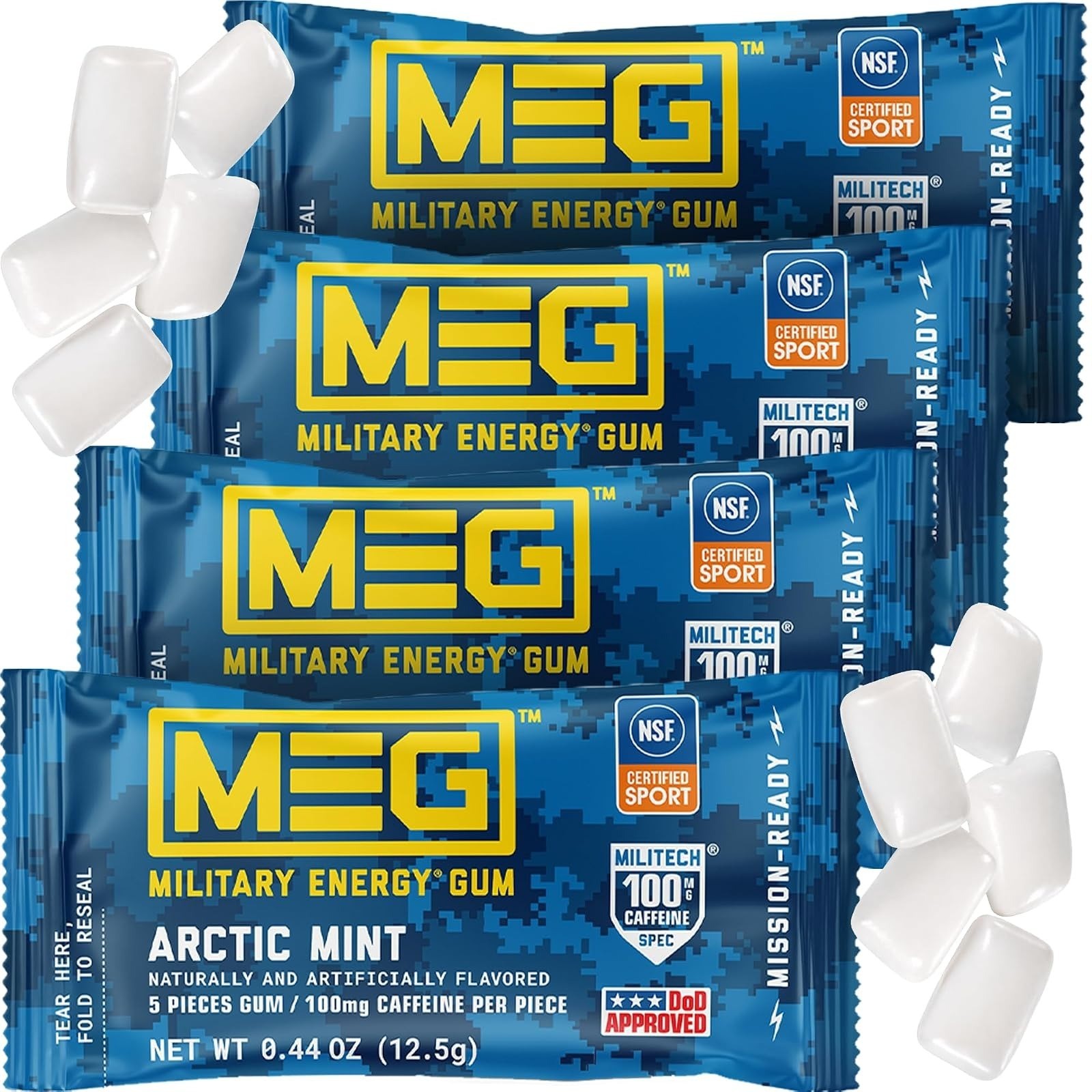 MEG Military Energy Gum – Spearmint | 100mg Caffeine – 20 Count