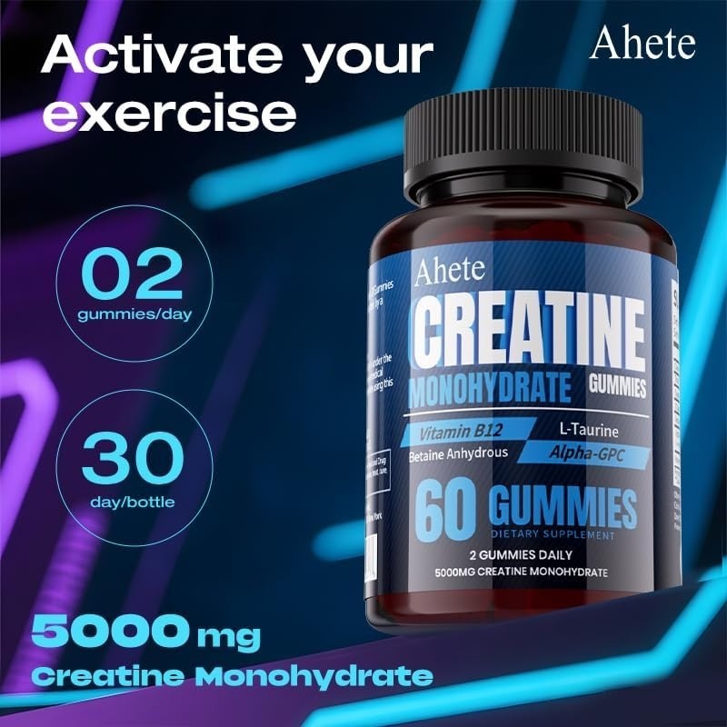 Creatine Monohydrate Gummies – 60 Gummies – 5000mg – Muscle Strength and Energy