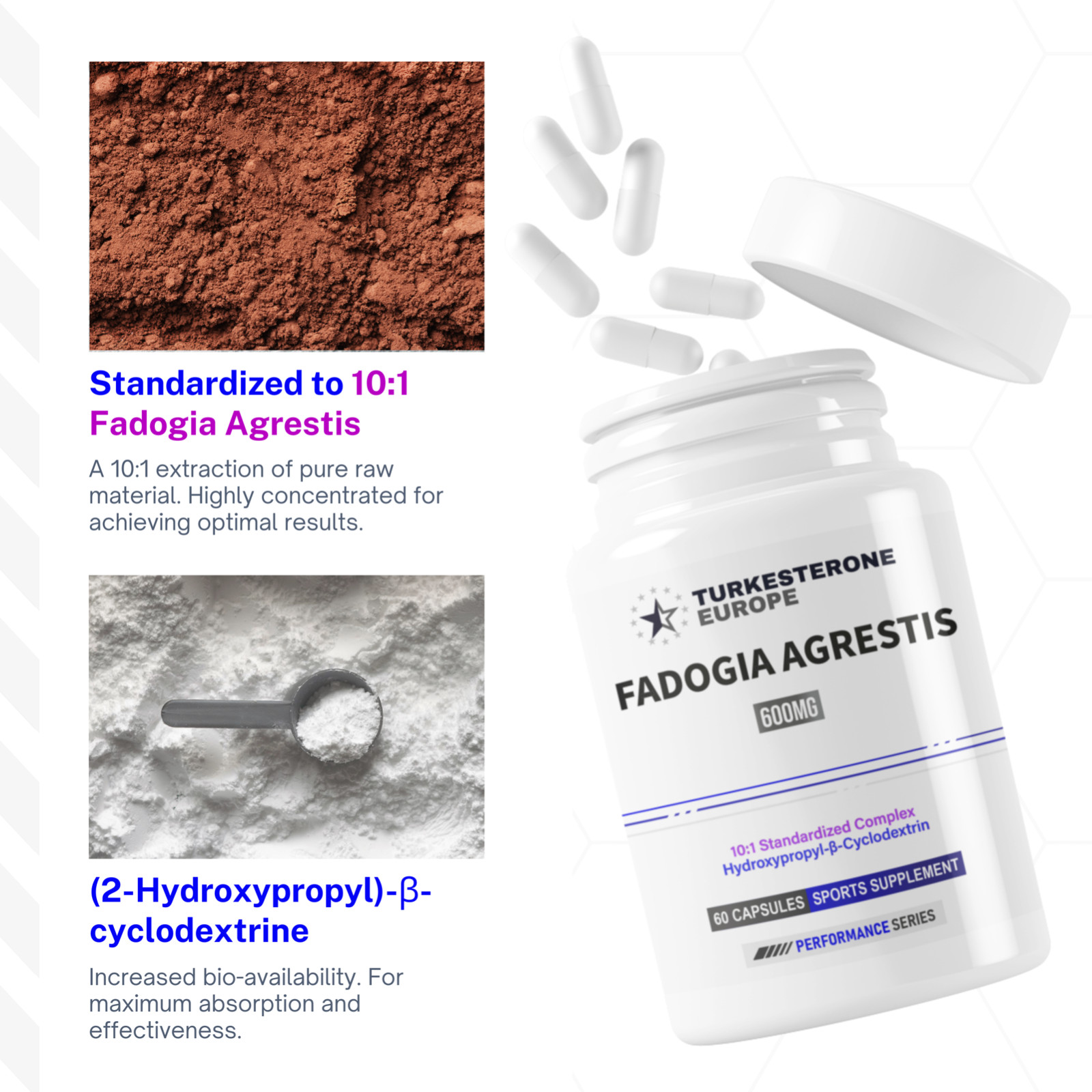 3 Pack (600mg) – Fadogia Agrestis 10:1 Complex with Hydroxypropyl-β-Cyclodextrin