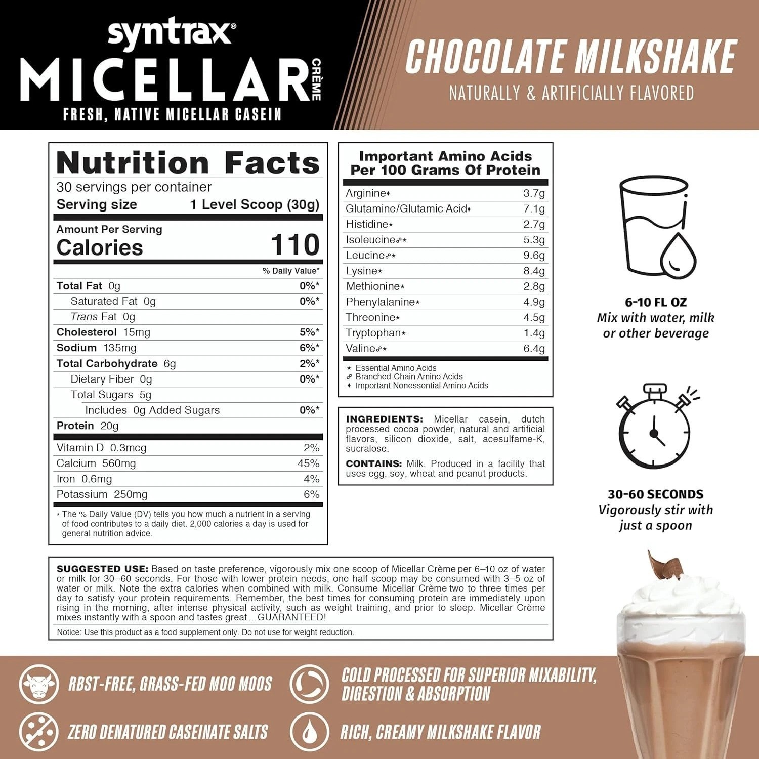 Native Micellar Casein Protein – 2 lb Chocolate Milkshake for Muscle Recovery