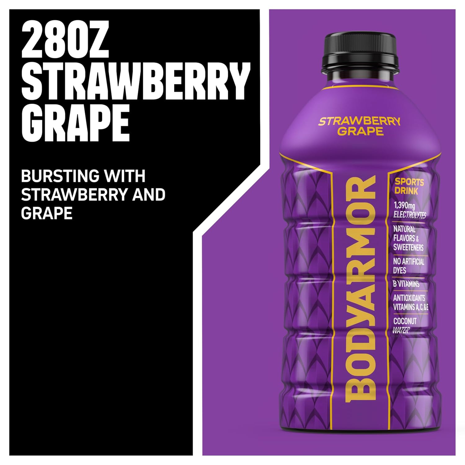 BODYARMOR Sports Drink, Strawberry Grape, 15-Pack of 28 Fl Oz Hydration Bottles
