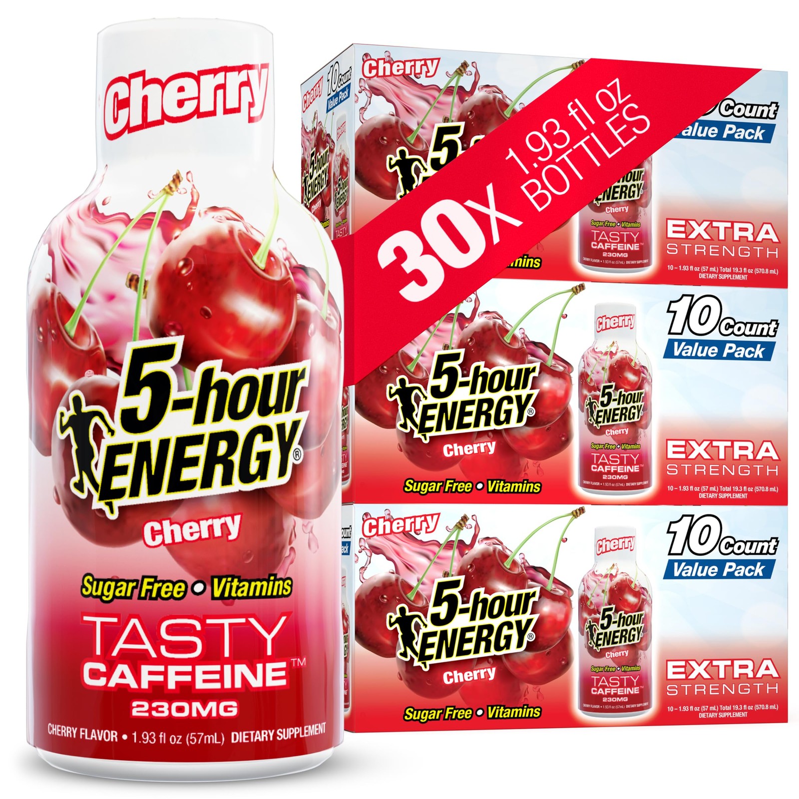 5-hour ENERGY CHERRY Flavor, 30 Count, 1.93 Fl Oz 30 Bottles – Single Flavor
