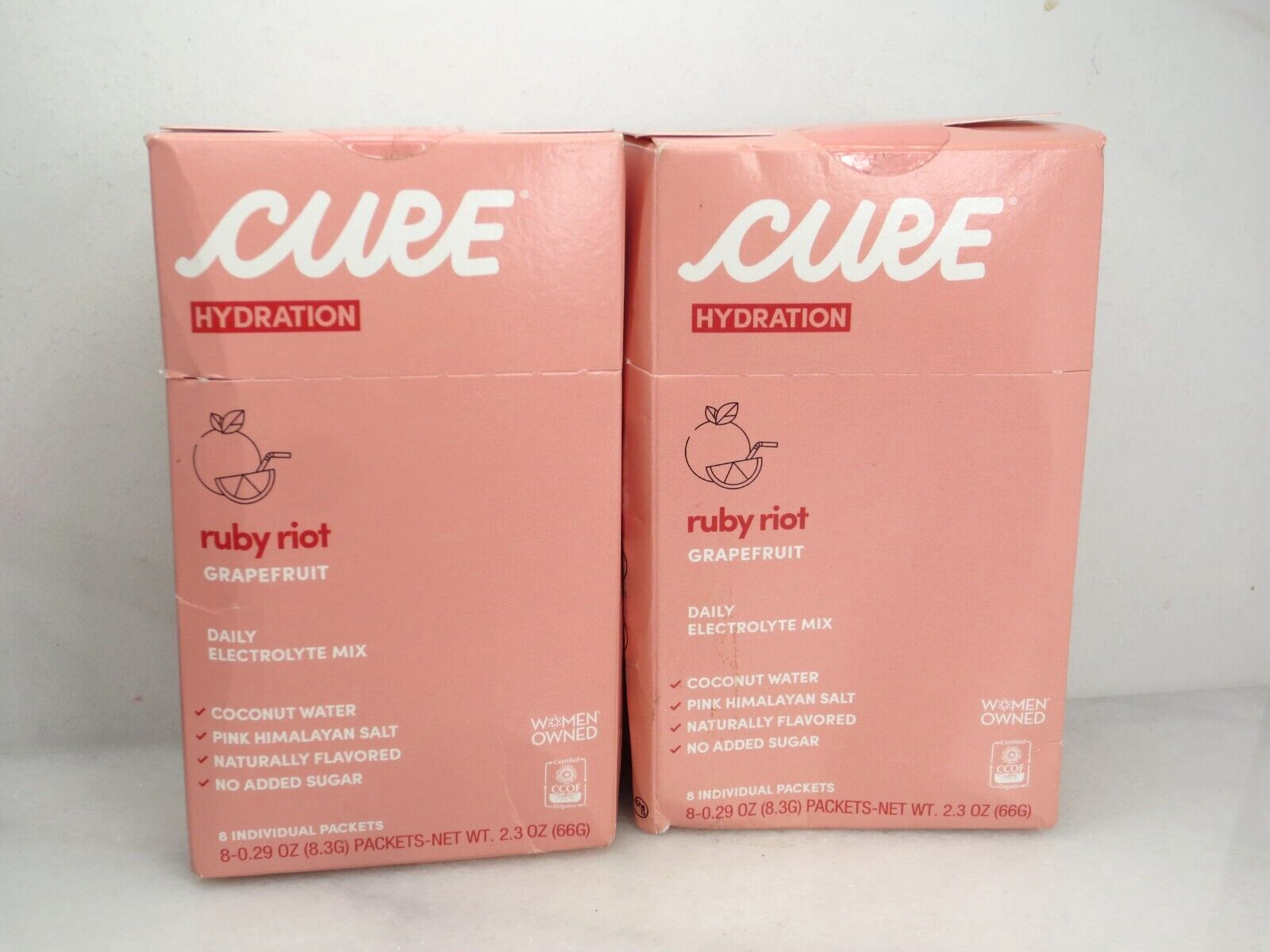 CURE HYDRATION RUBY RIOT GRAPEFRUIT DAILY ELECTROLYTE MIX 8 PACKETS BOXED 2PCS