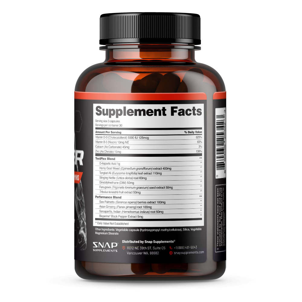 Snap Testo Booster – Muscle Growth, Energy, Libido Capsules 90ct – 2 Pack