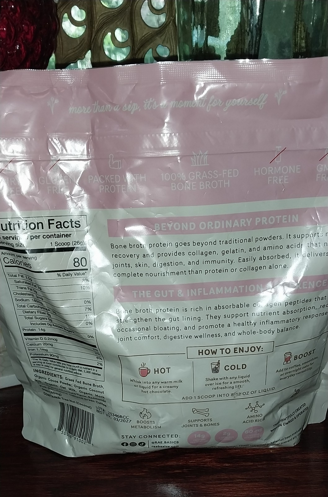 Rae Basics, Bone Broth Protein Mix, Caffeinated Choco 14g Protein per, 26 Serve