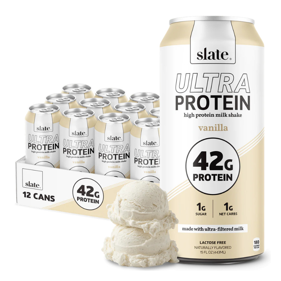 Slate 42G Ultra Protein Shakes – Breakfast Boost, Vanilla (15 fl oz), 12 Cans