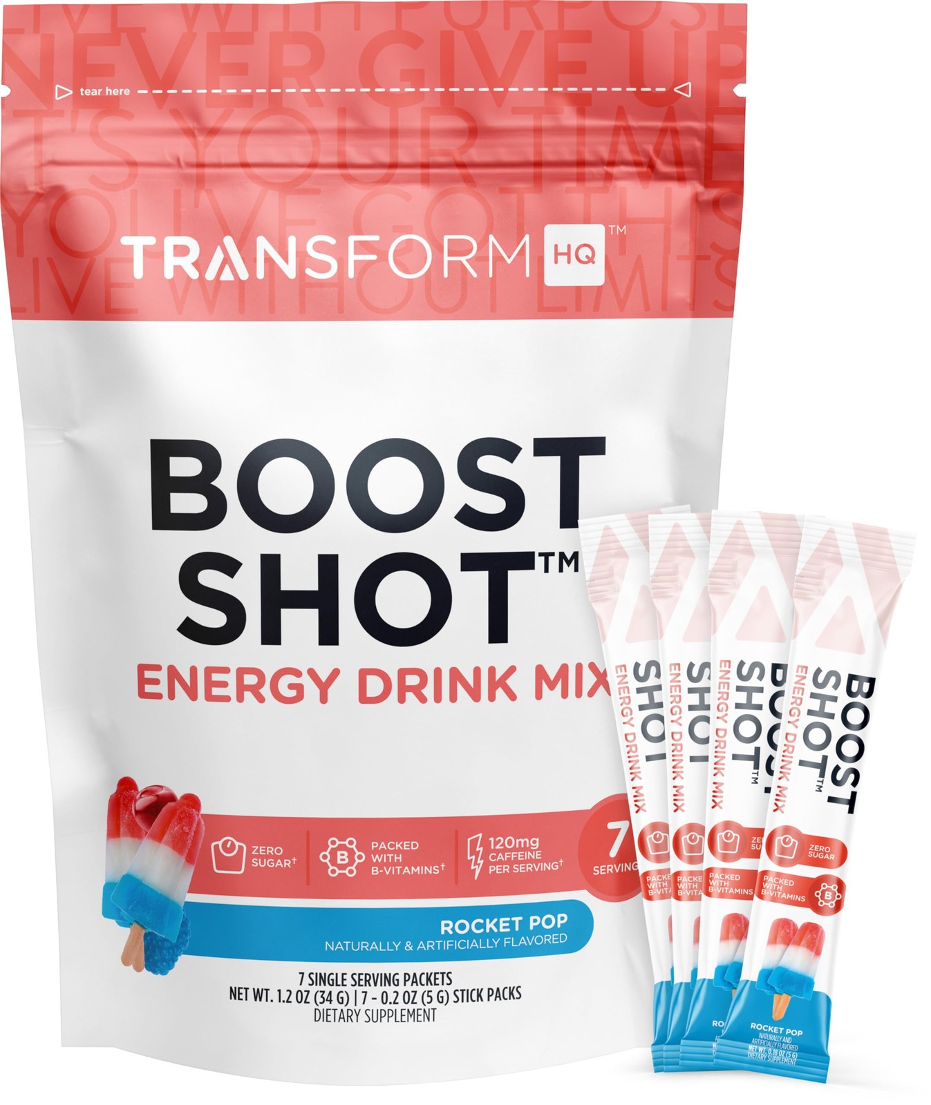 TransformHQ Boost Shot Powder Drink Stick Packets, Rocket 7 Ounce (Pack of 1)