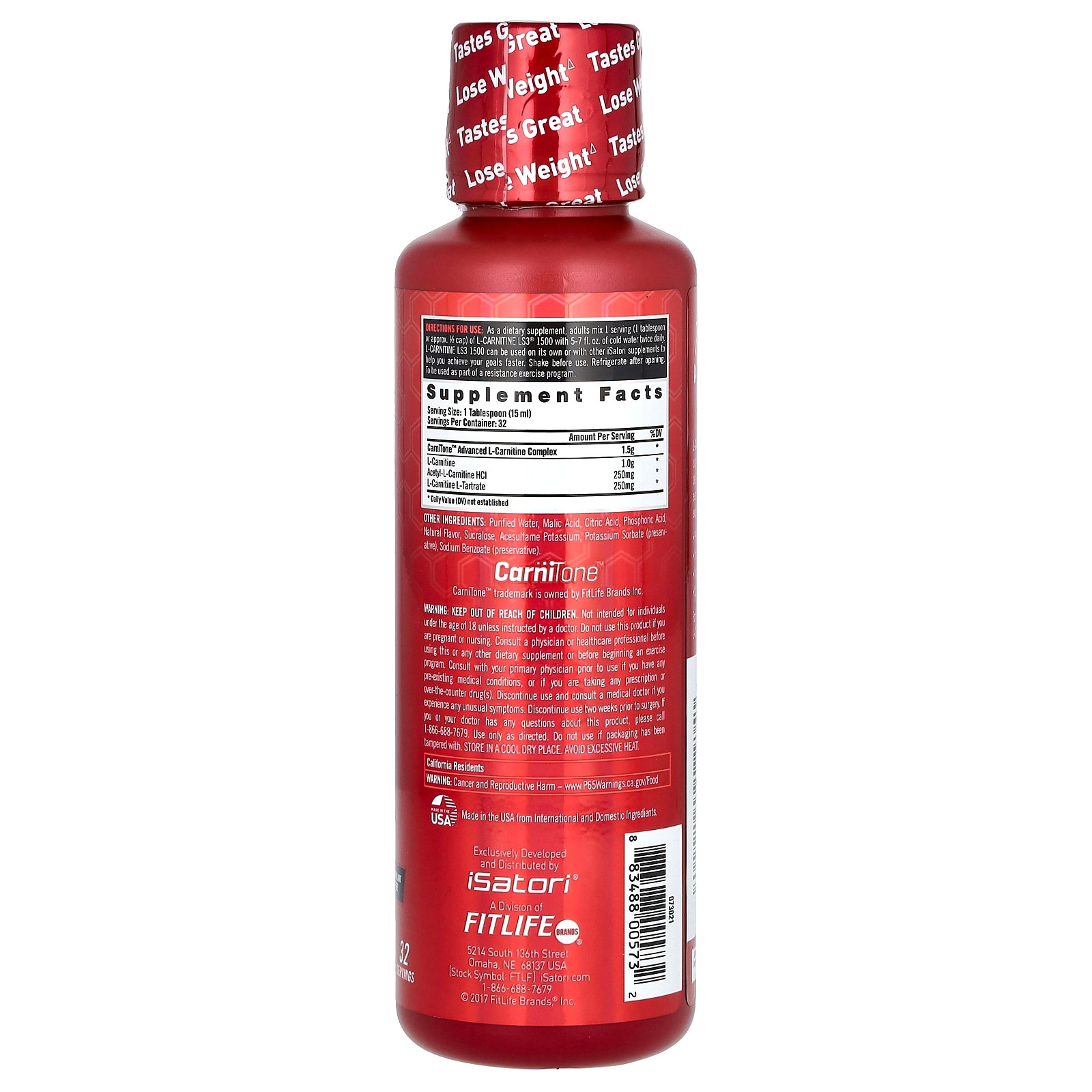 L-Carnitine LS3 1500, Malibu Beach, 16 fl oz (480 ml)