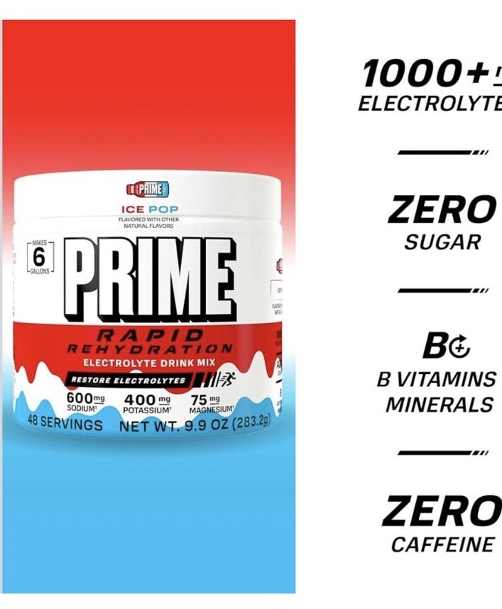 Prime Rapid Rehydration Electrolyte Powder Ice Pop 9.9oz 48 Srvgs Exp 2/28 *NEW*
