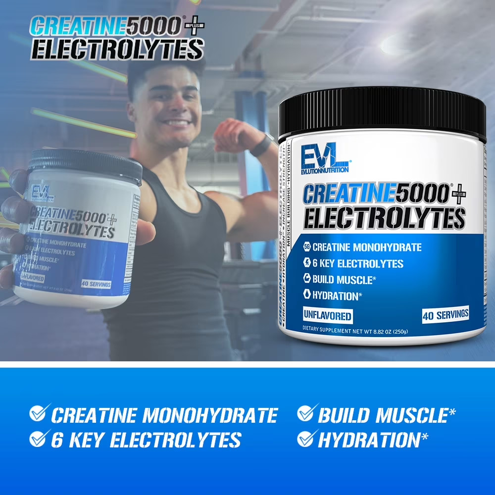 Evlution Nutrition Creatine 5000 + Electrolytes – Supports Faster Recovery, Lean