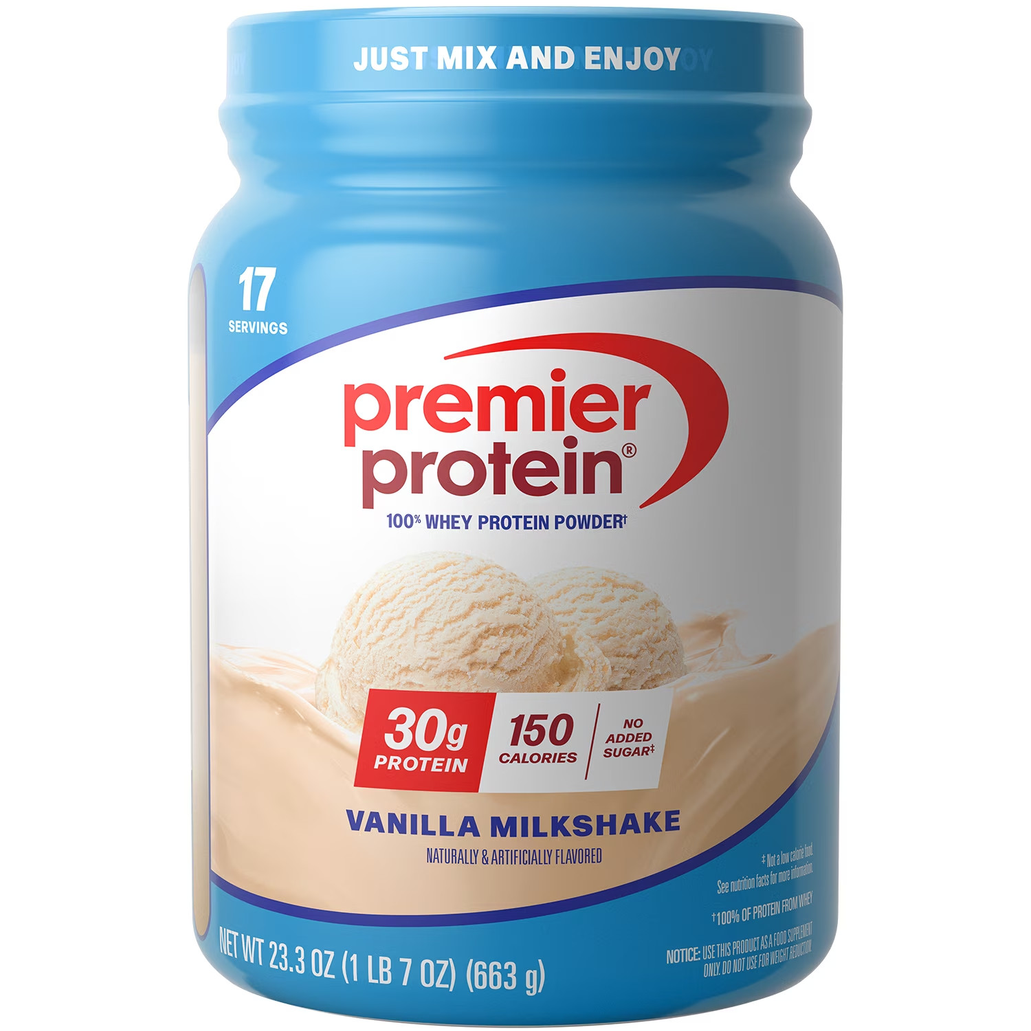 Premier Protein 100% Whey Protein Powder, Vanilla Milkshake, 30g Protein, 23.3 o