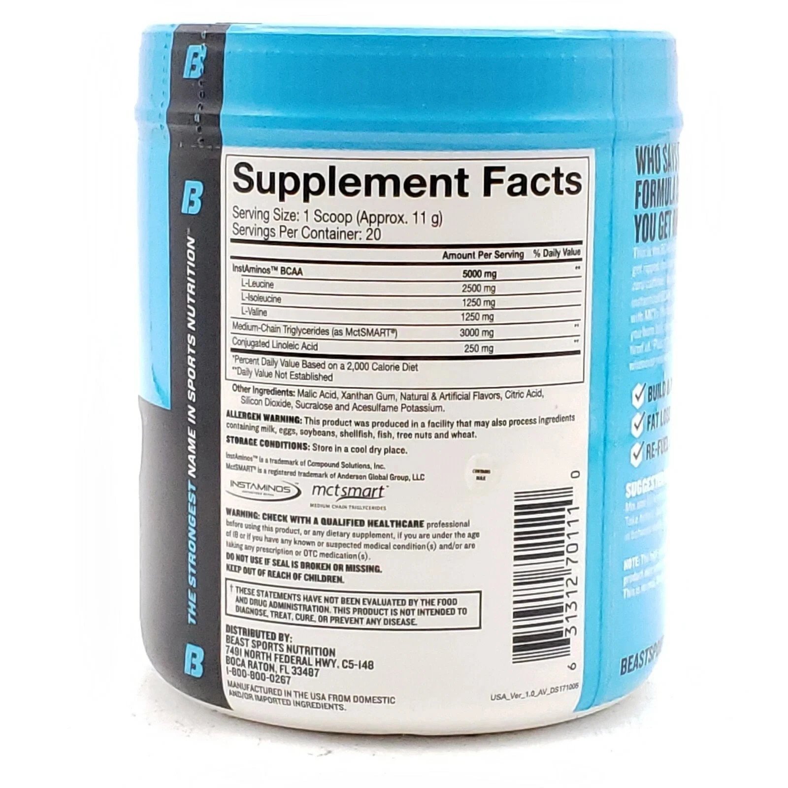 Beast Sports Nutrition BCAA Ripped Black Coconut Cream – Caffiene Free