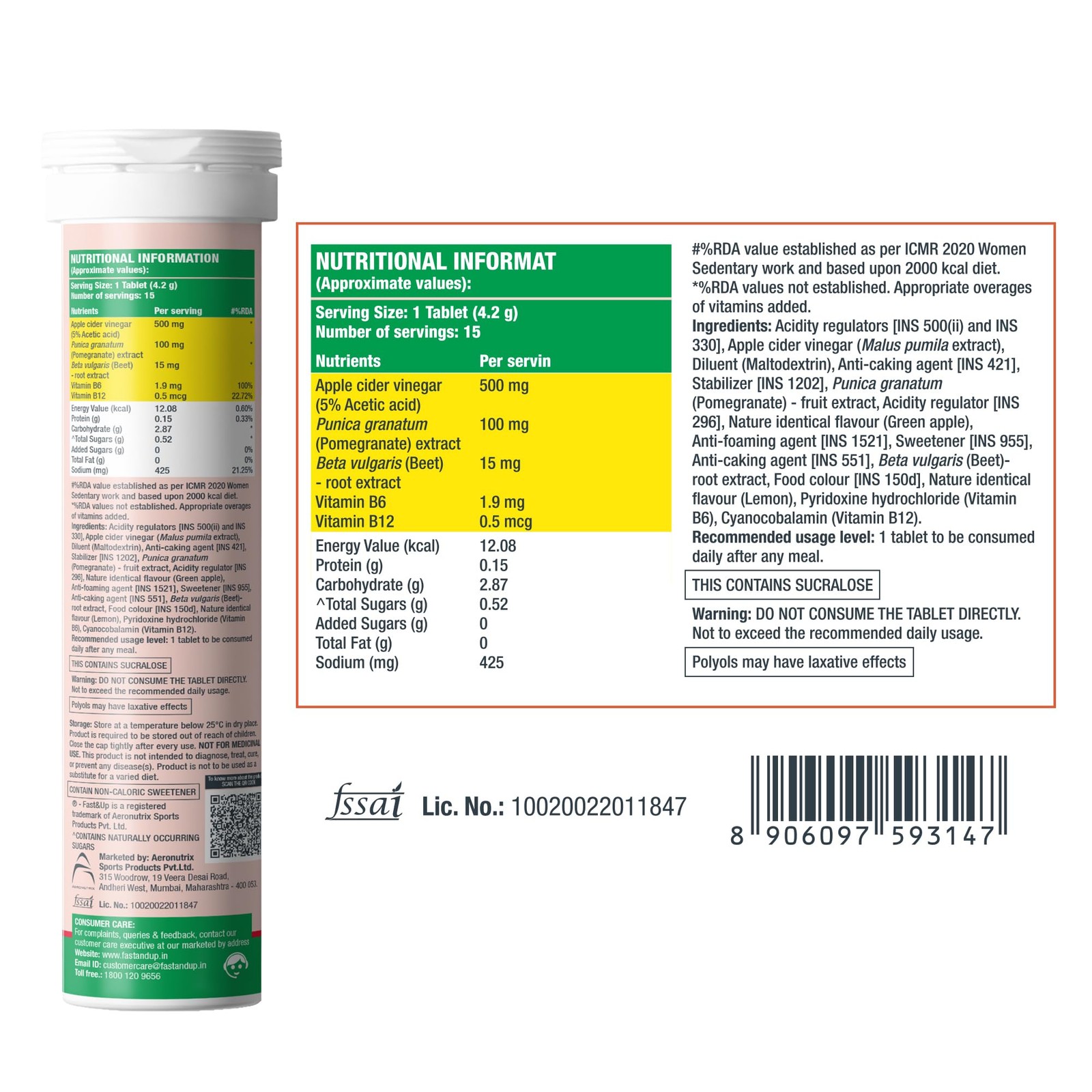 Fast&Up Apple Cider Vinegar Effervescent Tablets Detox 500mg
