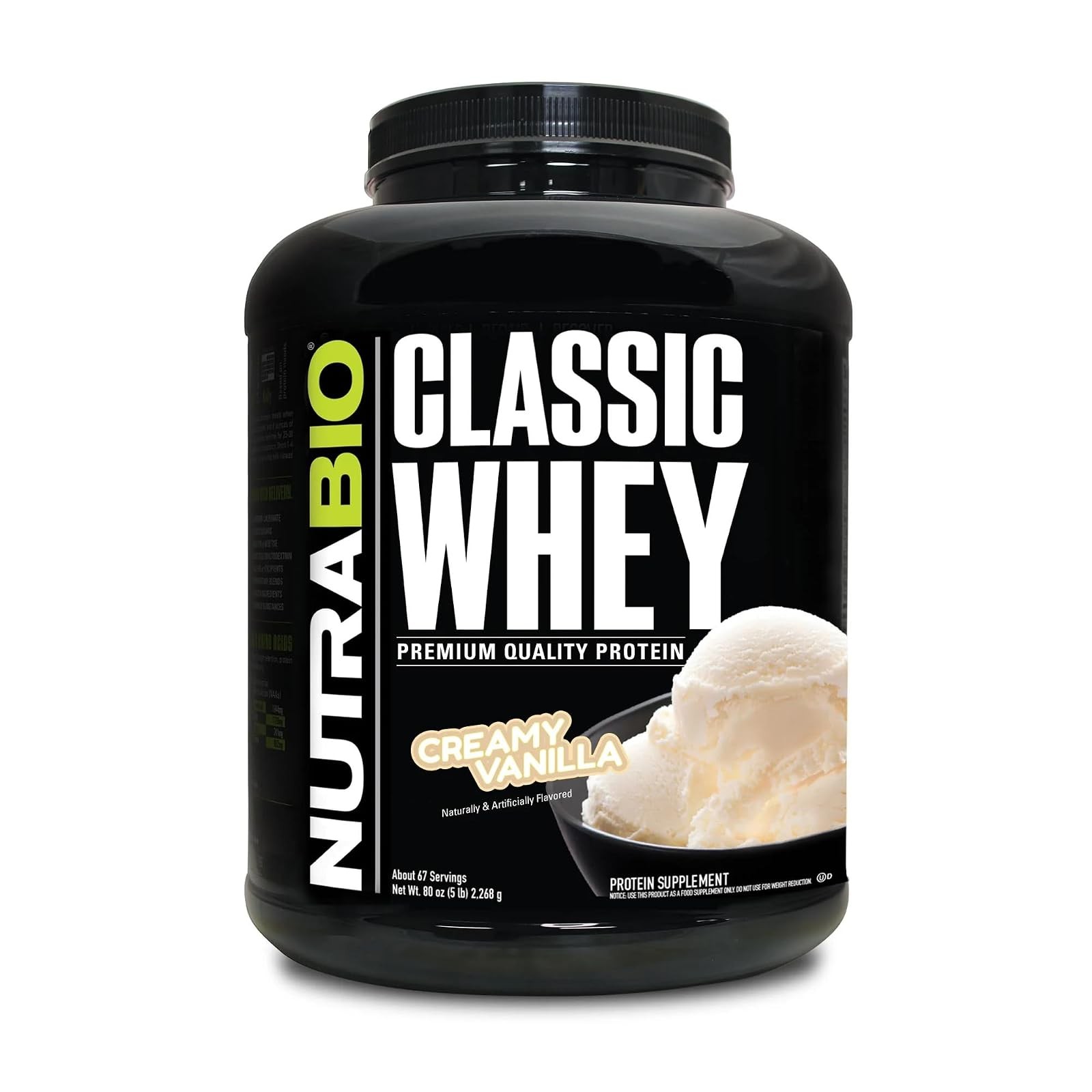 NutraBio Classic Whey Protein Powder Creamy Vanilla 5lb
