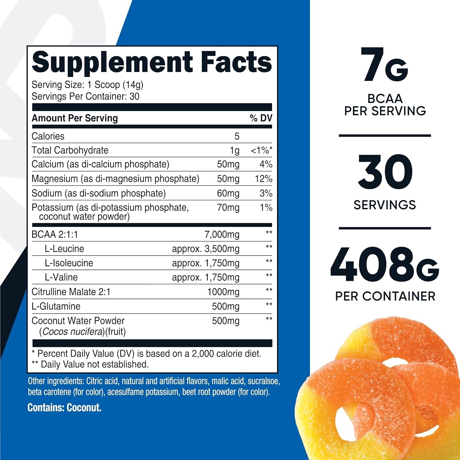 Nutricost BCAA+ Hydration Powder (Peach Rings) 30 Servings
