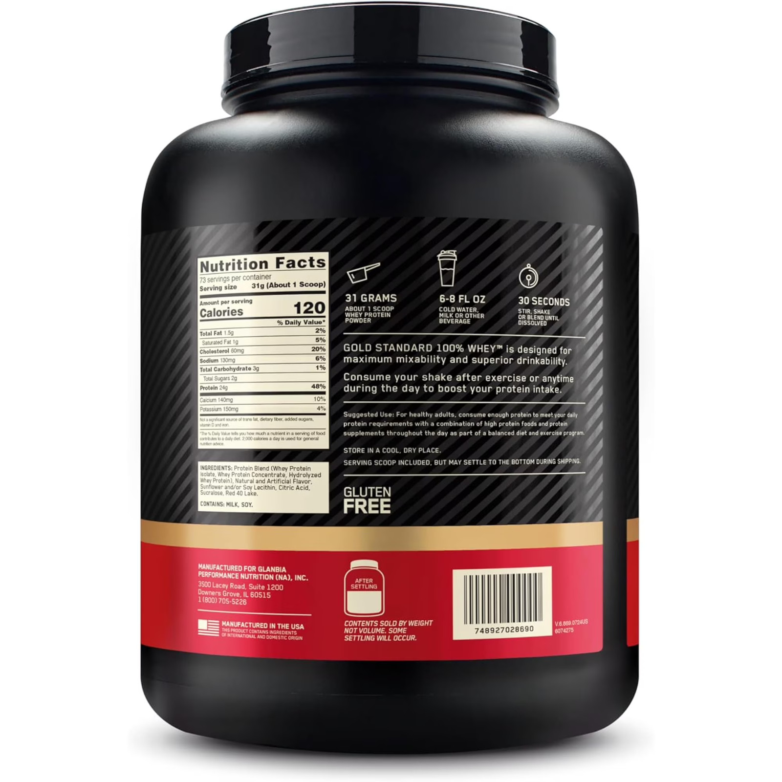 Optimum Nutrition 100% Whey Gold, Strawberry, 5lb