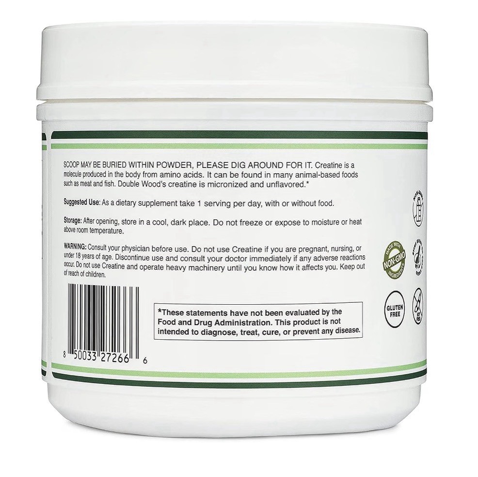 Double Wood Supplements Micronized Creatine Monohydrate Powder Unflavored 500g