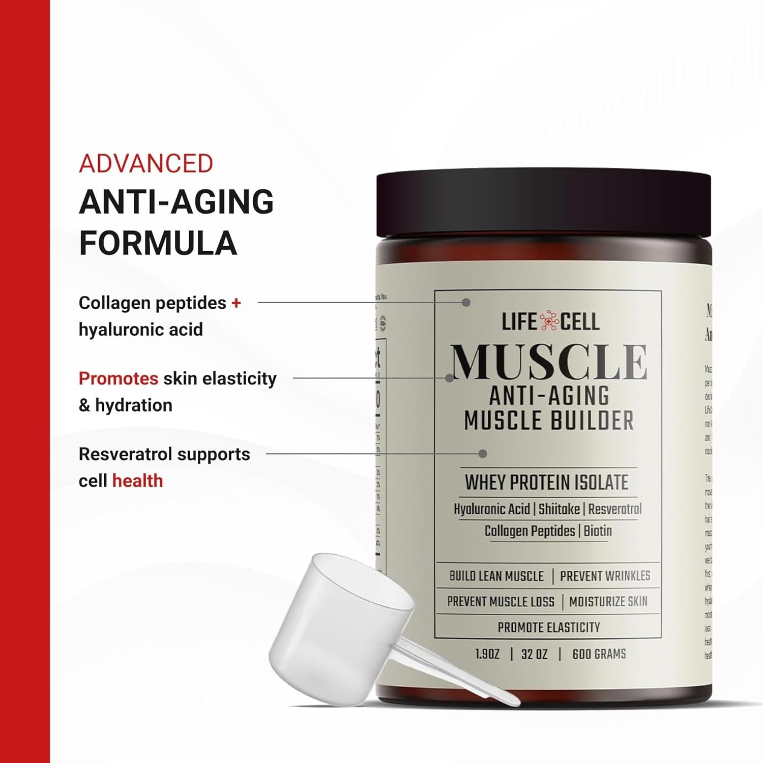 Whey Protein – Anti-Aging Muscle Builder with Shiitake Mushroom, Collagen & Hyal