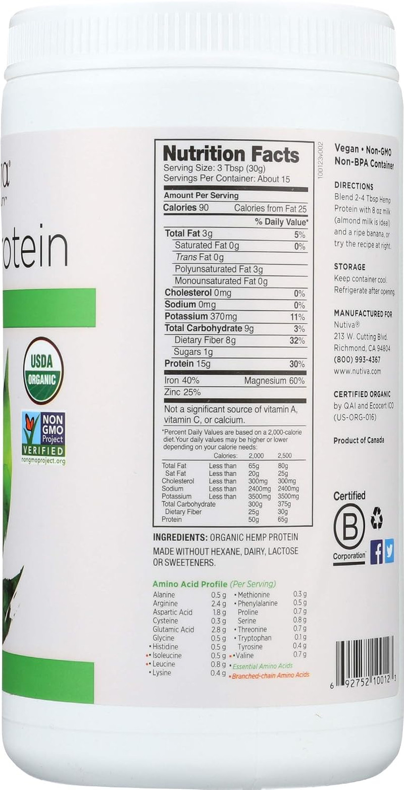 , Hemp Protein, Organic 15G, 16 Fl Oz